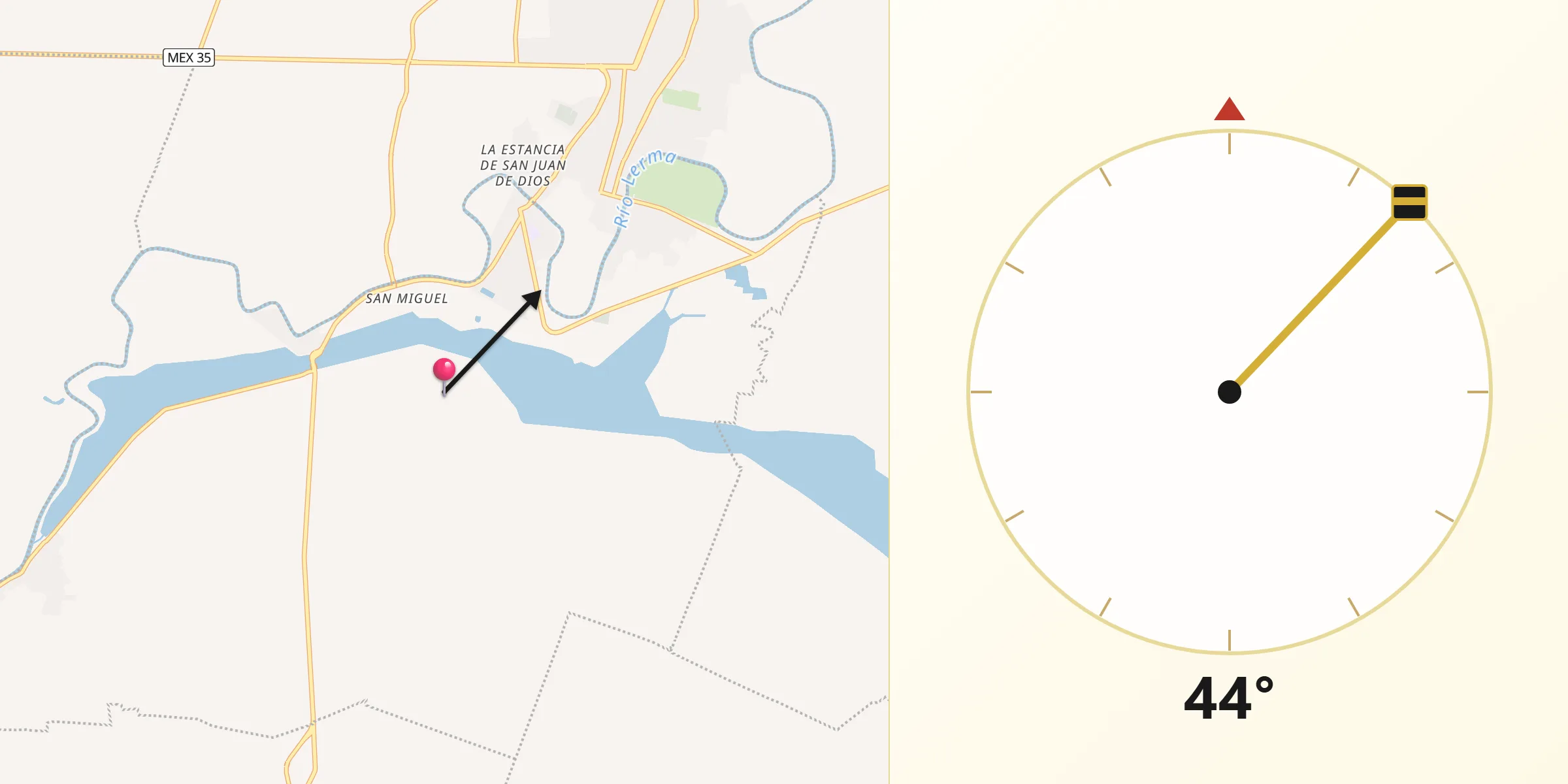Dirección de la Qibla desde Briseñas