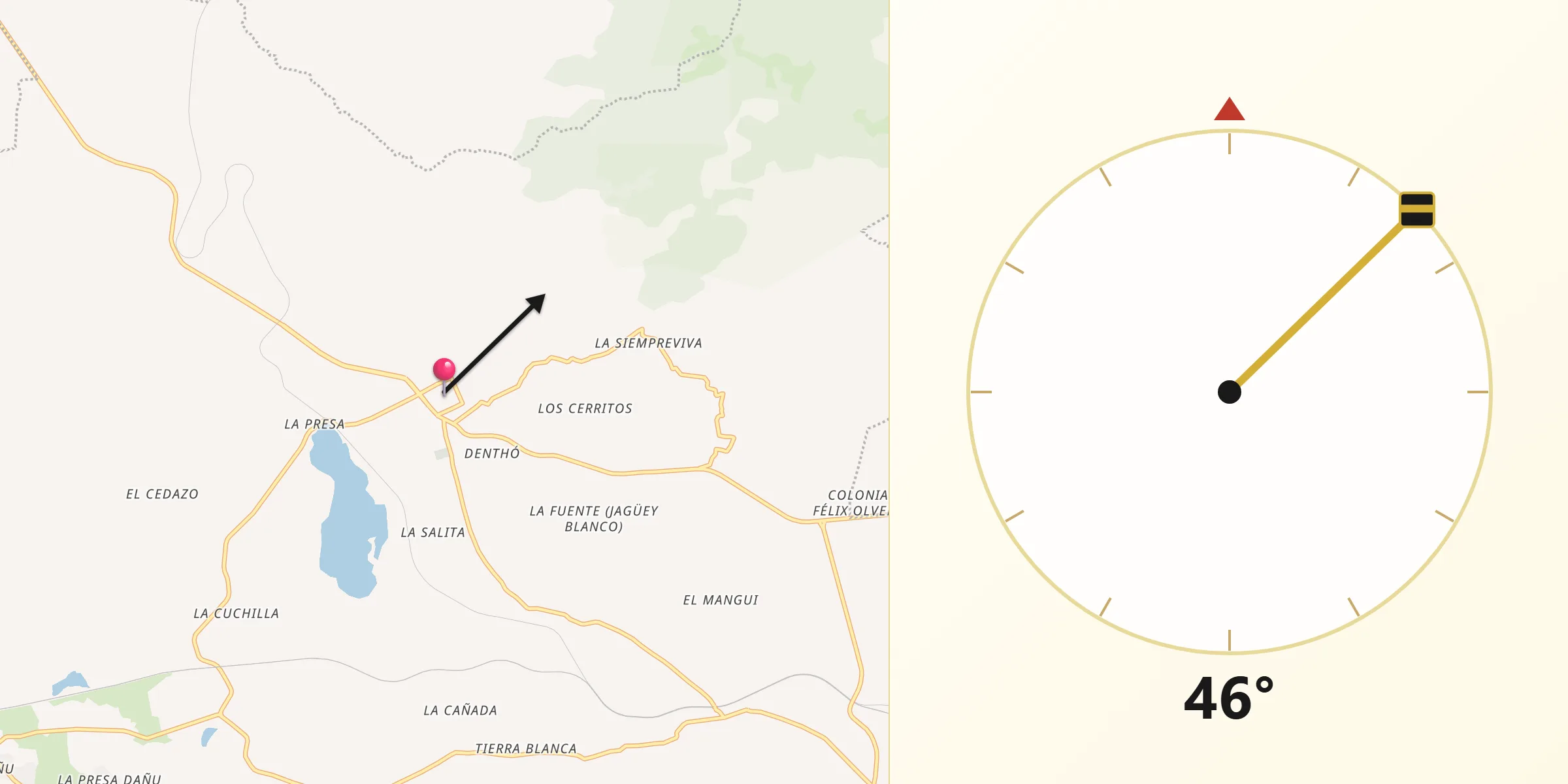 Dirección de la Qibla desde Nopala de Villagran