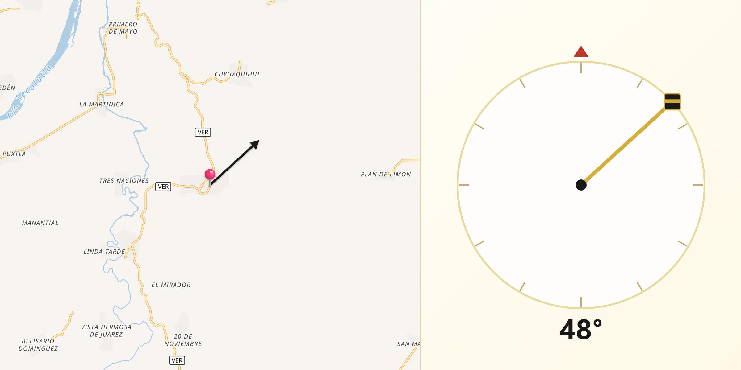 Dirección de la Qibla desde Pueblillo