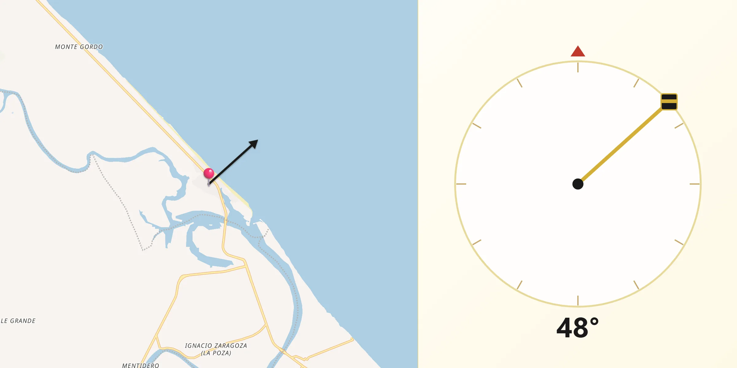 Dirección de la Qibla desde Casitas