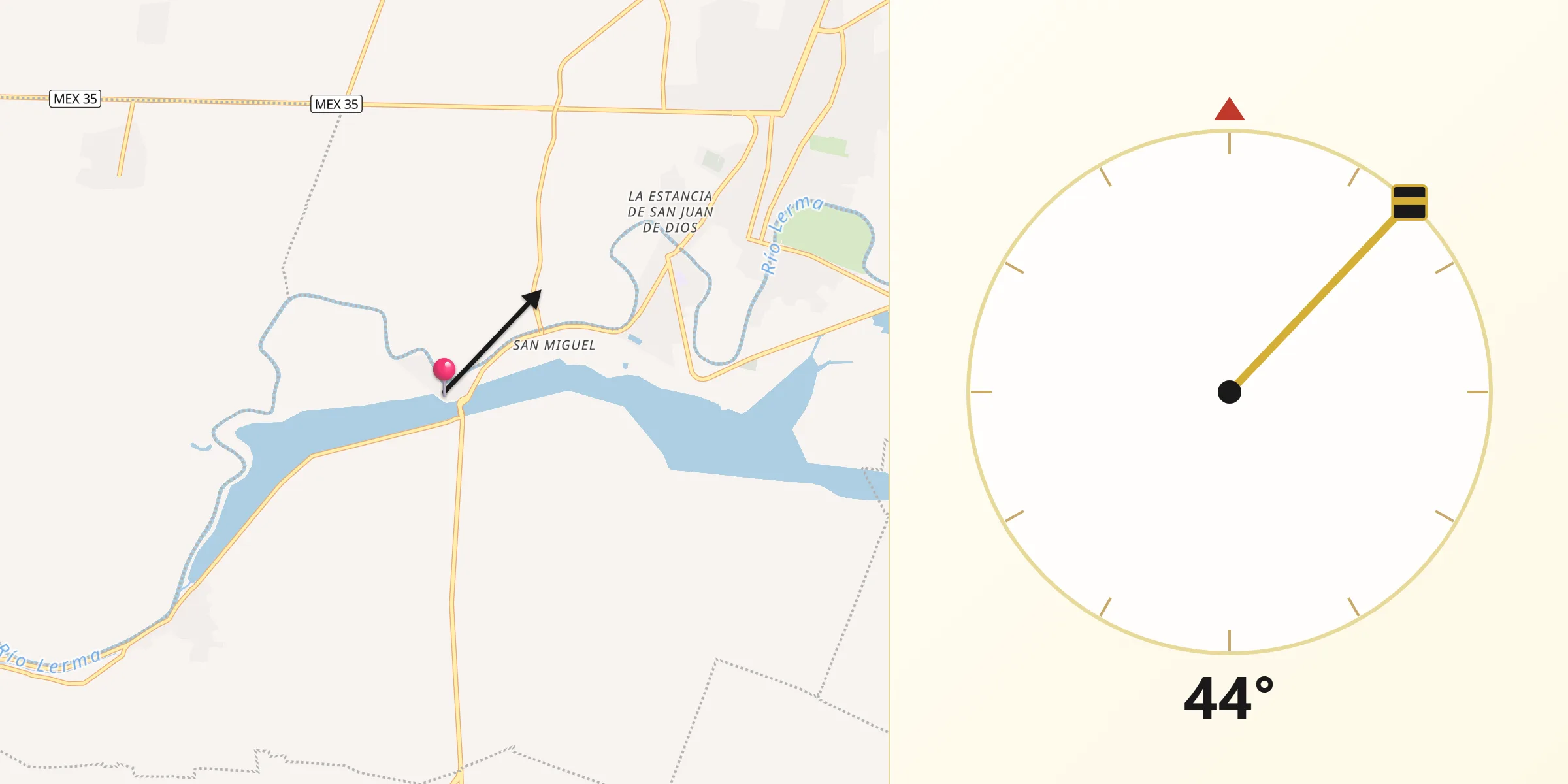 Dirección de la Qibla desde Cumuato