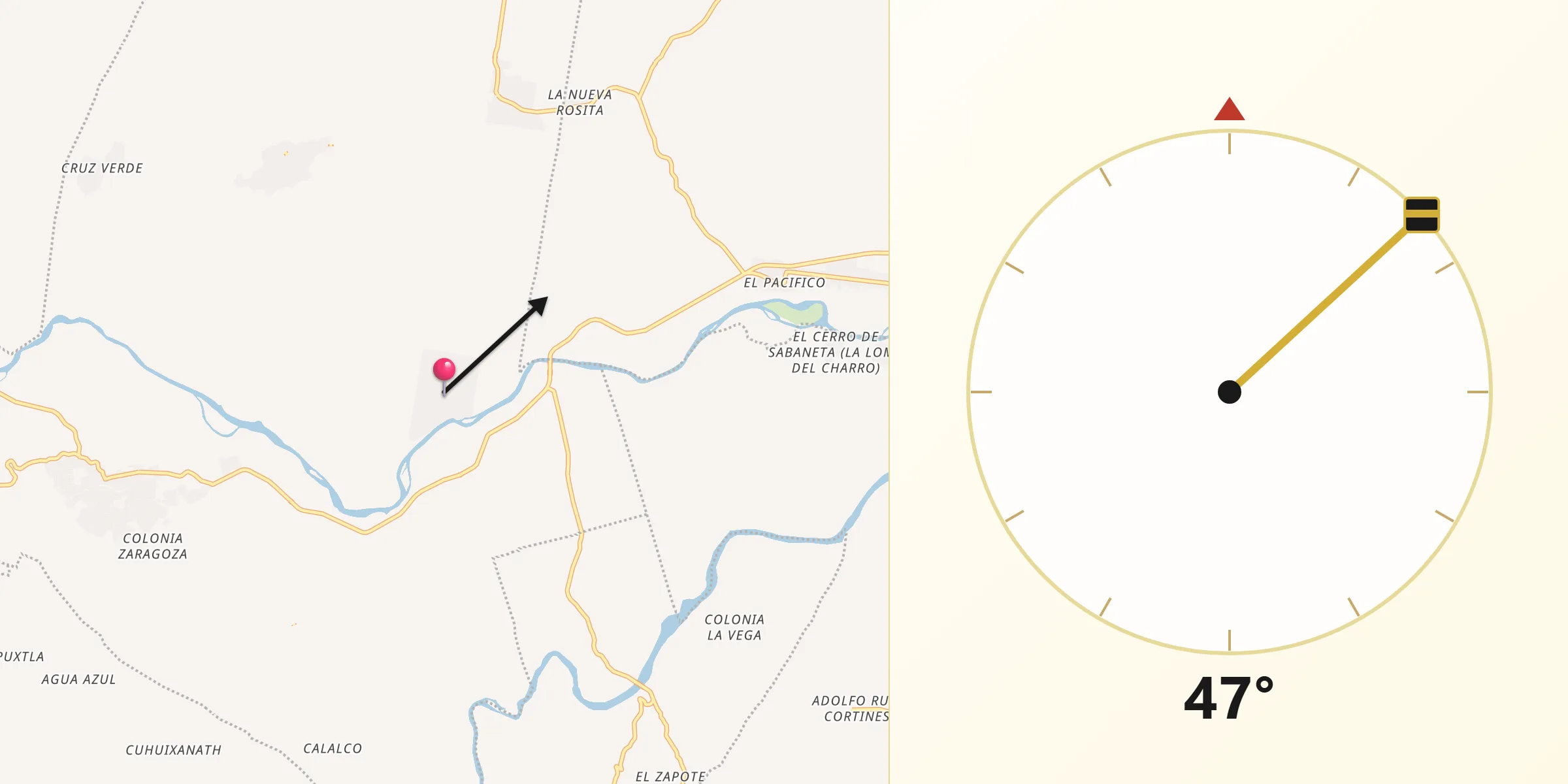 Dirección de la Qibla desde Las Lomas