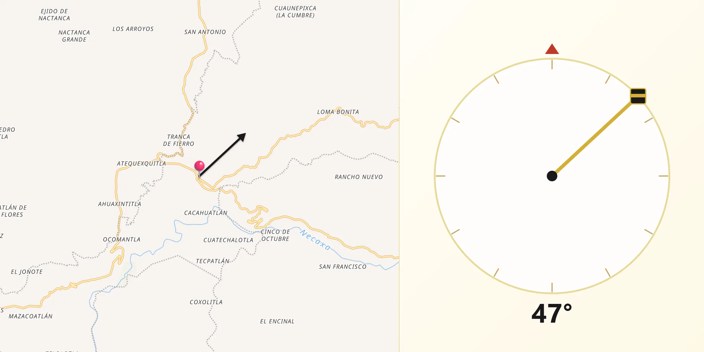 Dirección de la Qibla desde La Unión