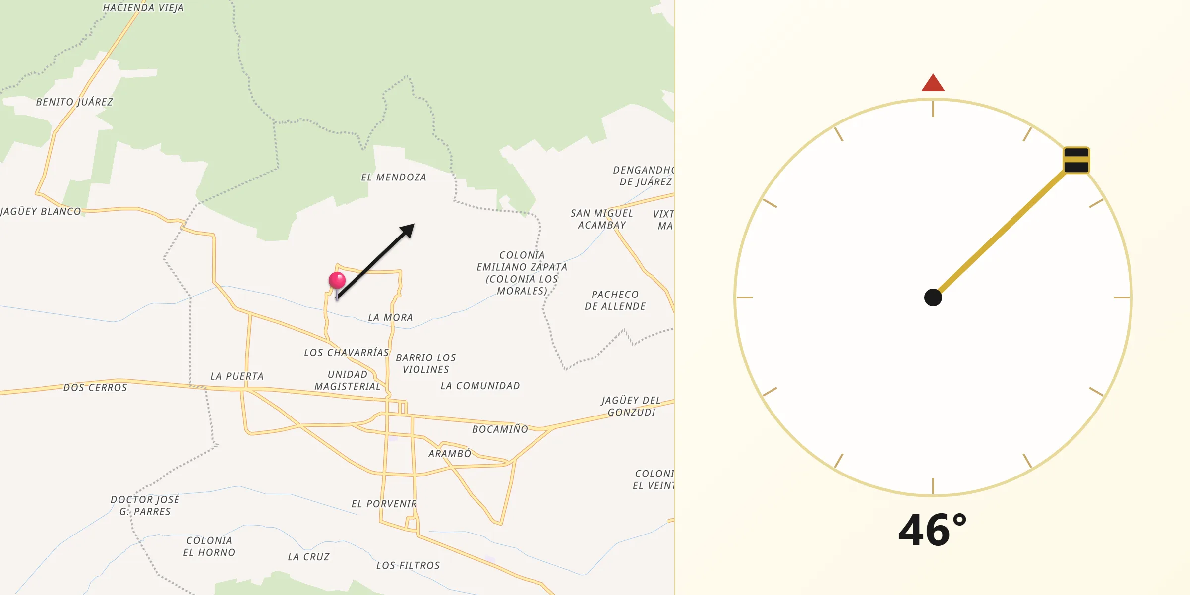 Dirección de la Qibla desde San José Boxay