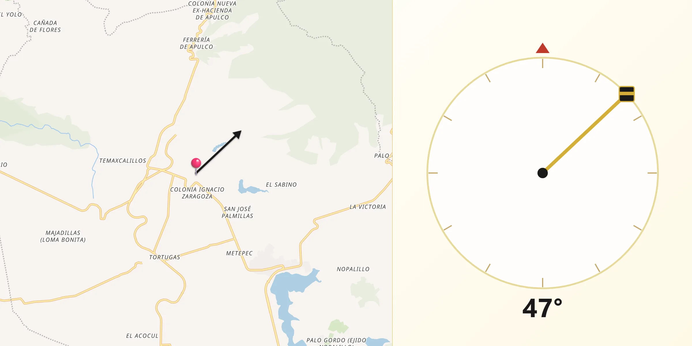 Dirección de la Qibla desde Municipio de Metepec