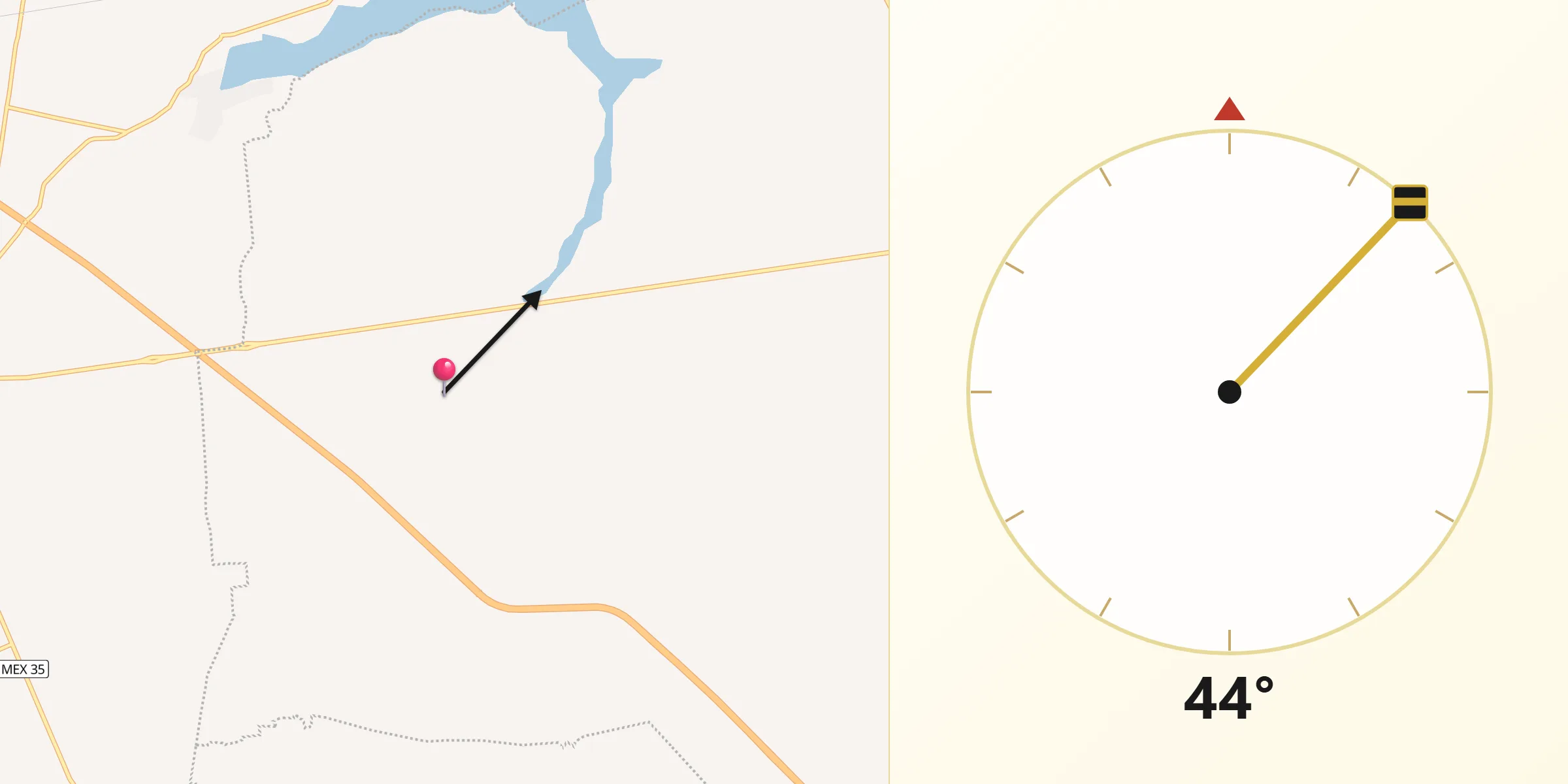 Dirección de la Qibla desde Los Charcos