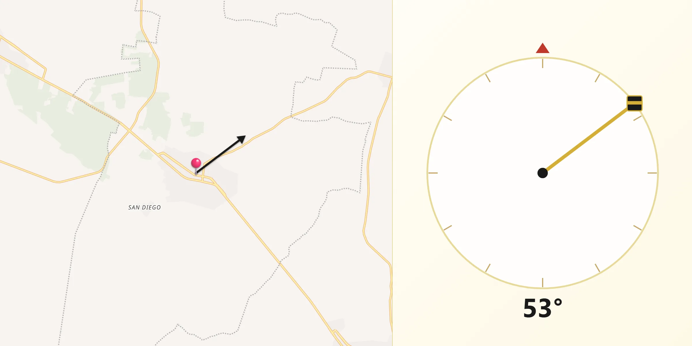 Dirección de la Qibla desde Akil