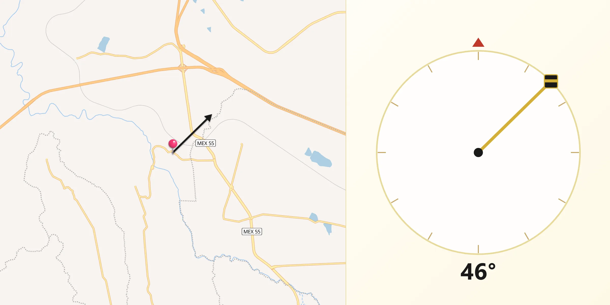 Dirección de la Qibla desde San Sebastián de Las Barrancas Sur
