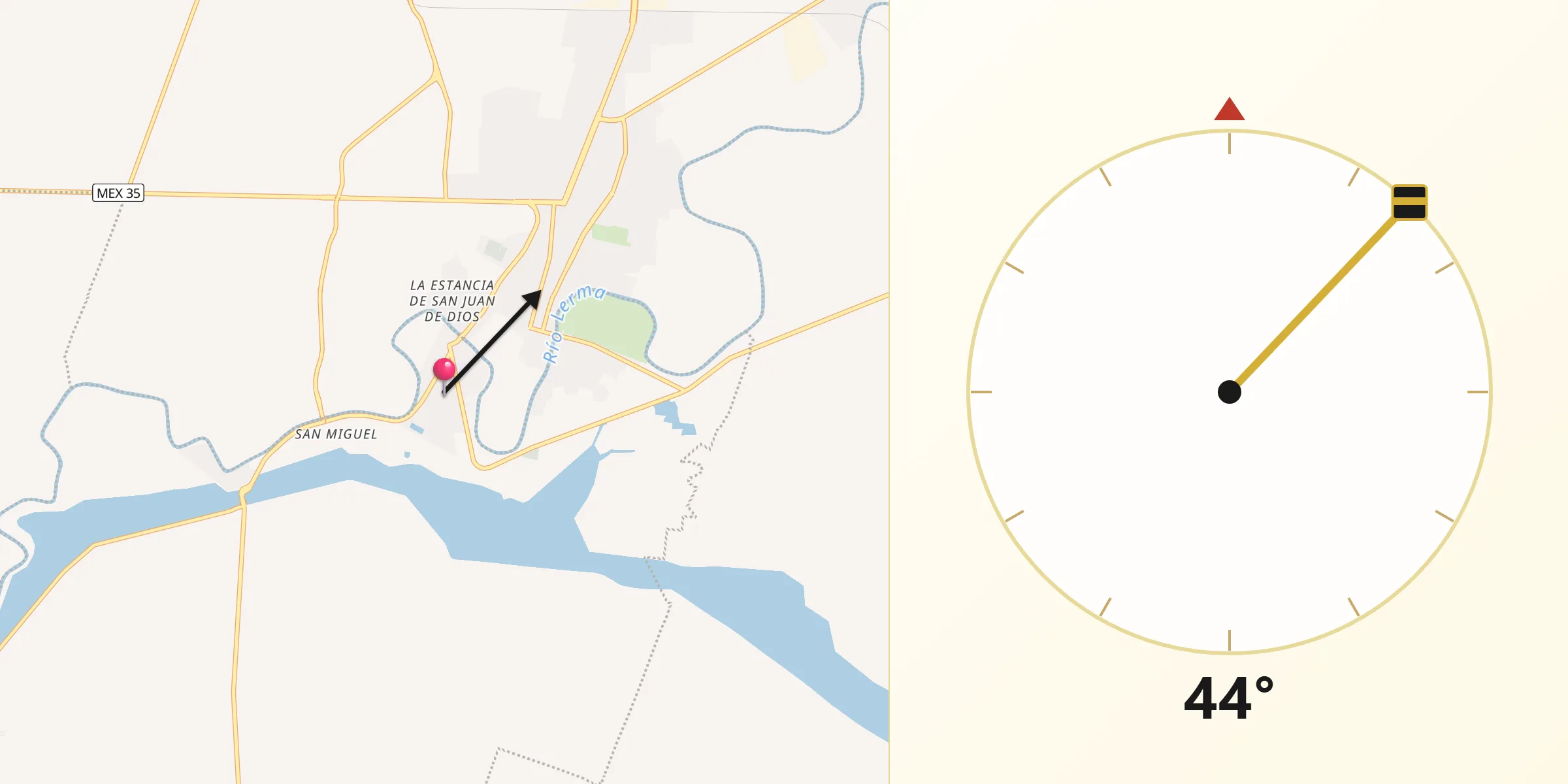 Dirección de la Qibla desde Briseñas de Matamoros