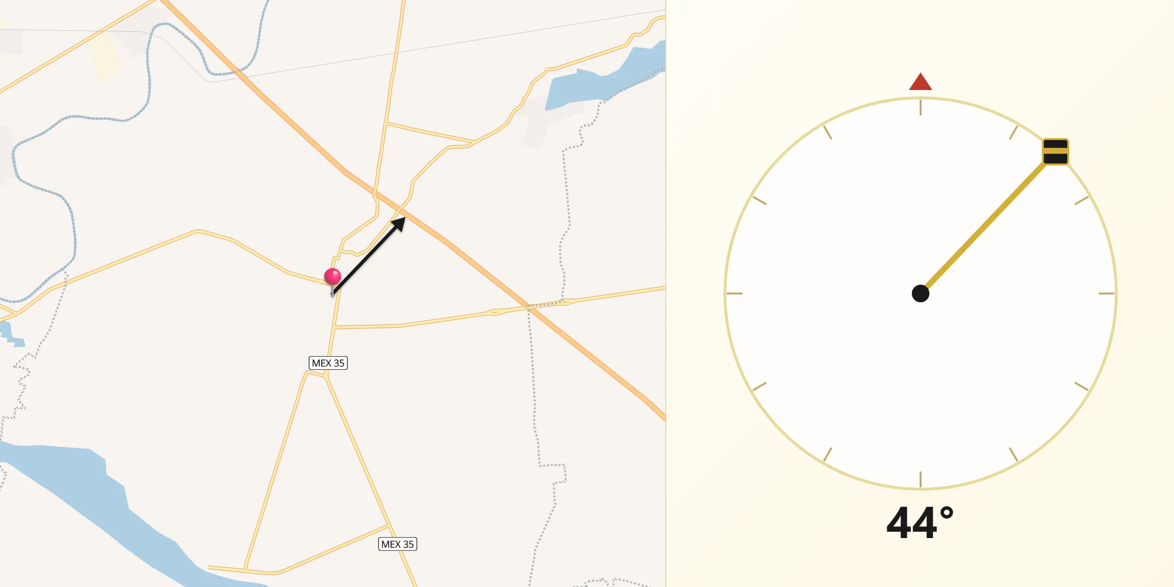 Dirección de la Qibla desde Vista Hermosa de Negrete