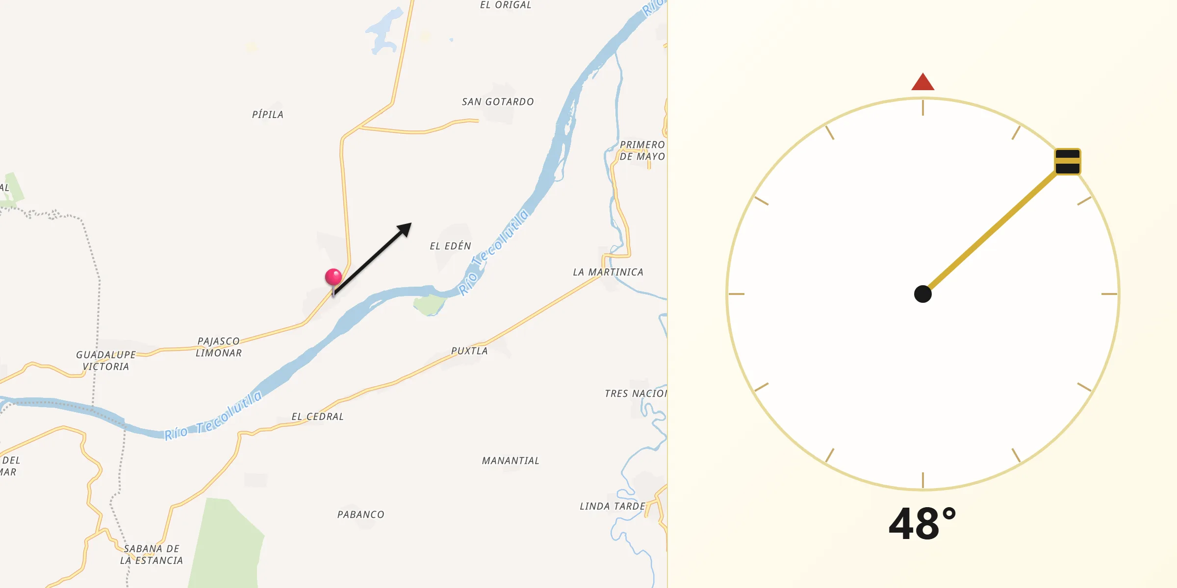 Dirección de la Qibla desde Paso de Valencia