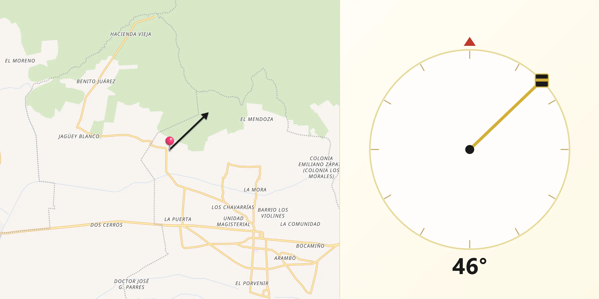 Dirección de la Qibla desde Dengantzha