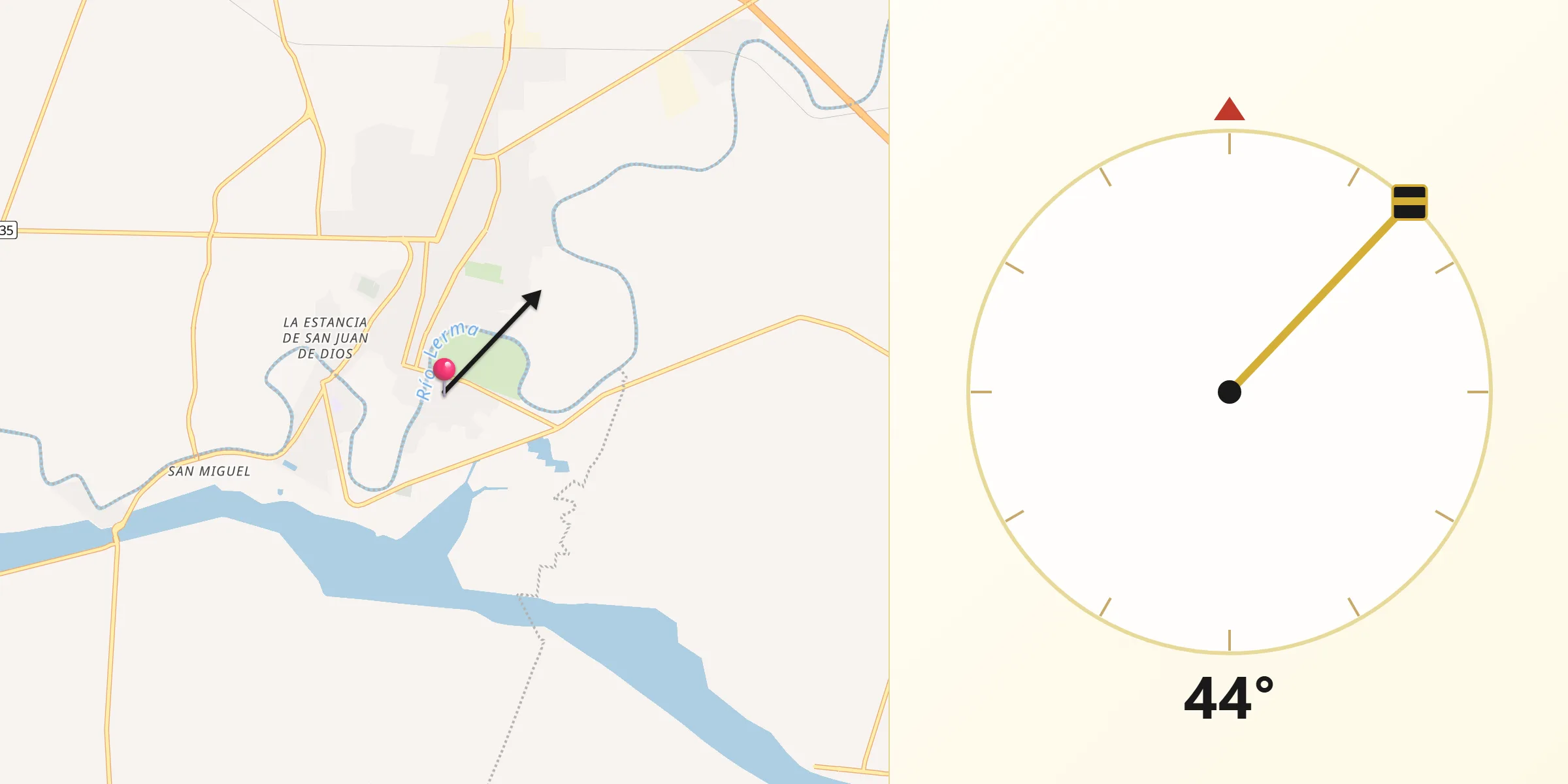 Dirección de la Qibla desde Paso de Hidalgo (Paso de Álamos)
