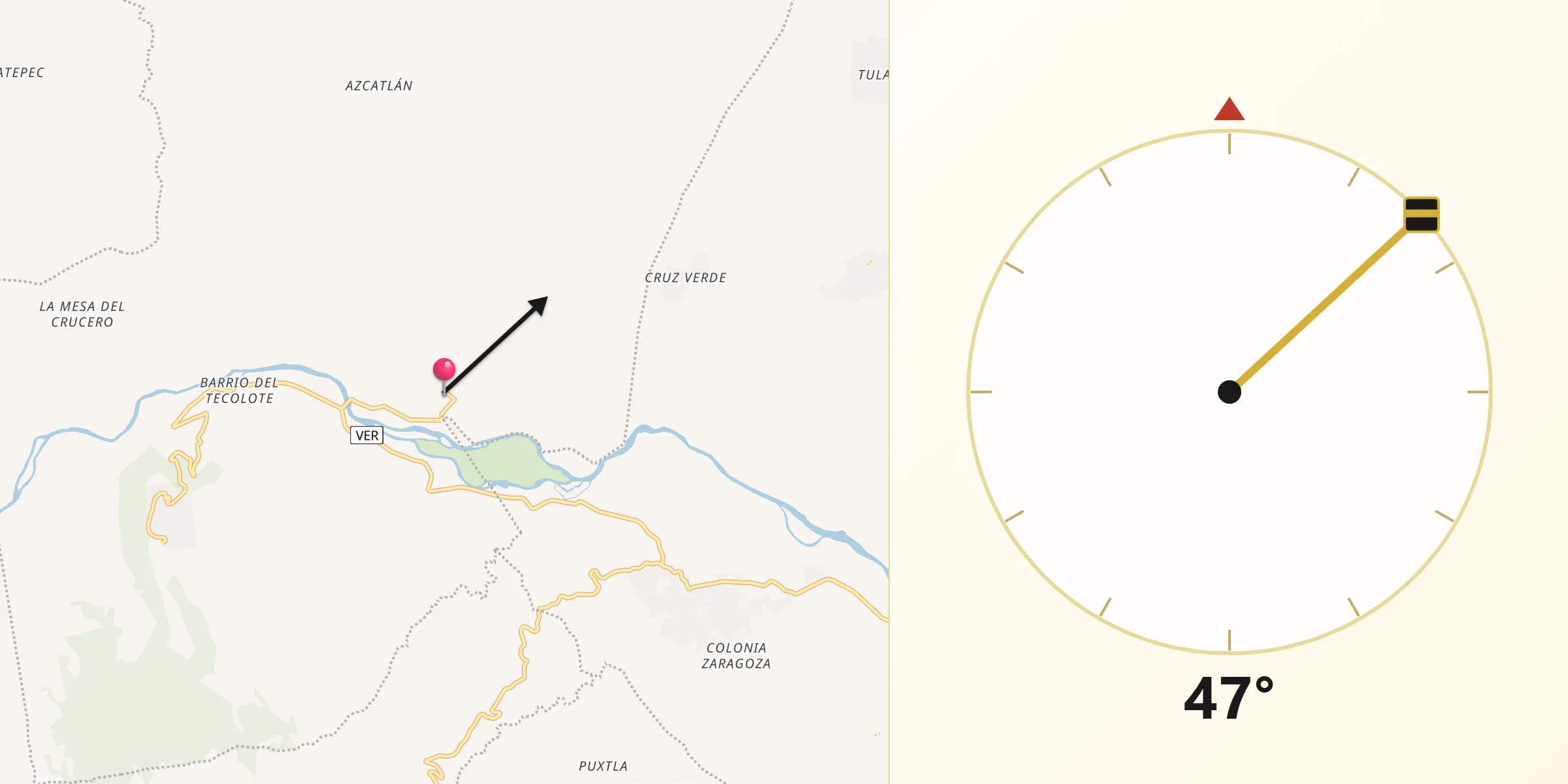 Dirección de la Qibla desde Macedonio Alonso