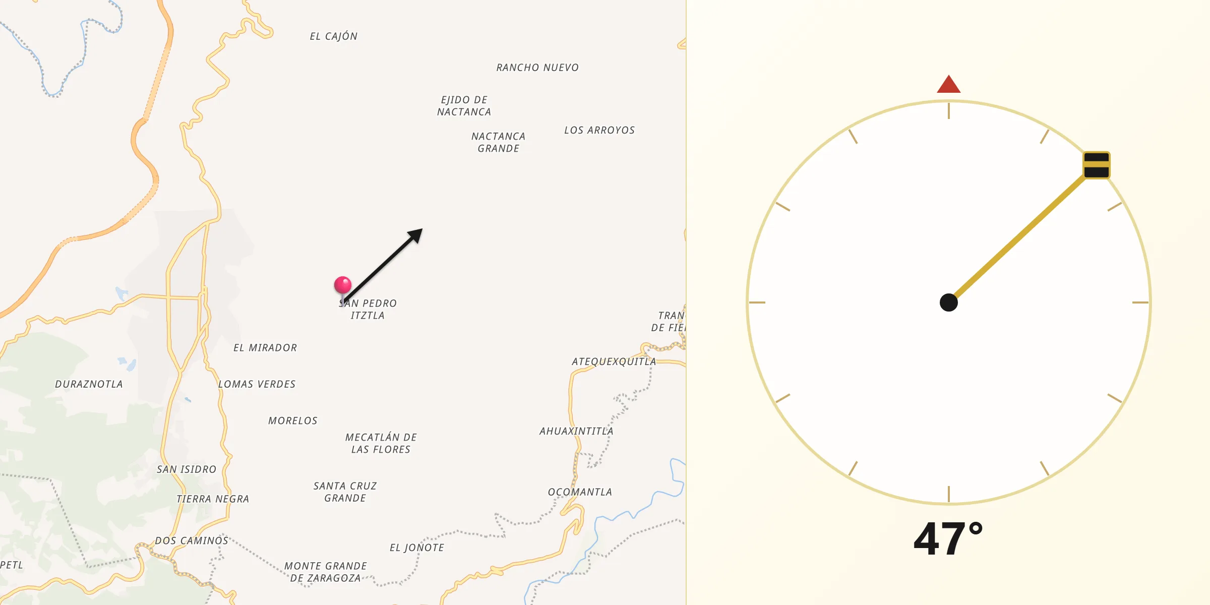 Dirección de la Qibla desde San Pedro Itztla