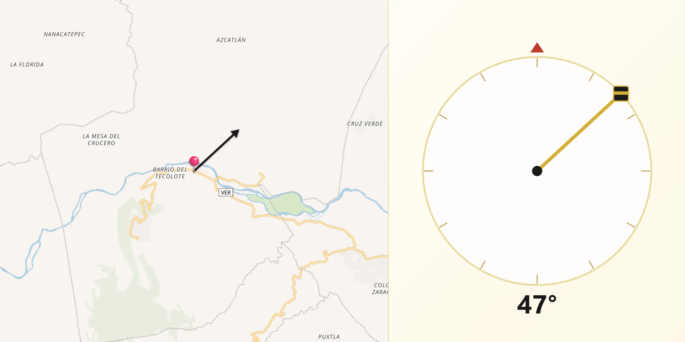 Dirección de la Qibla desde Progreso de Zaragoza