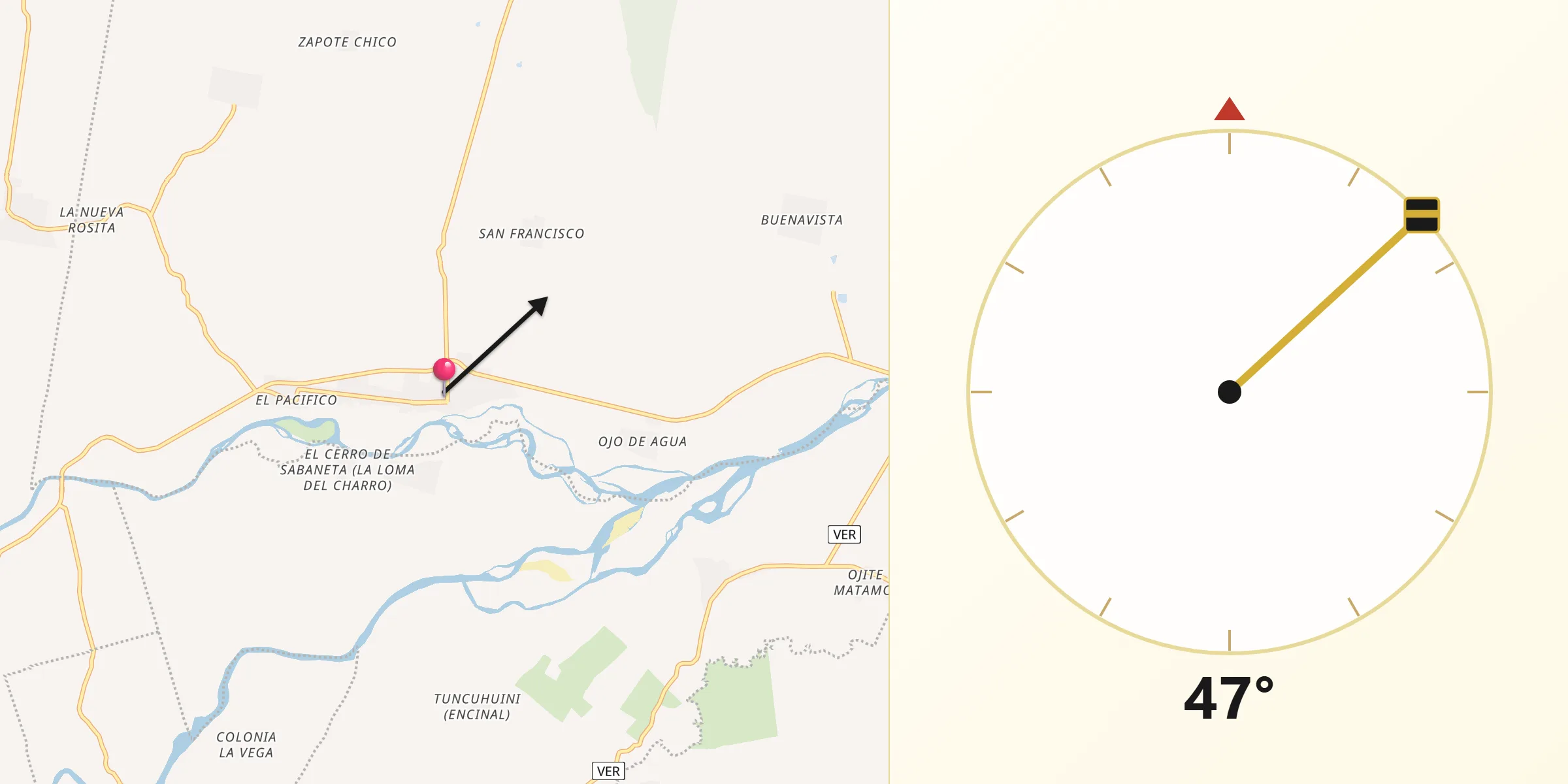 Dirección de la Qibla desde Entabladero