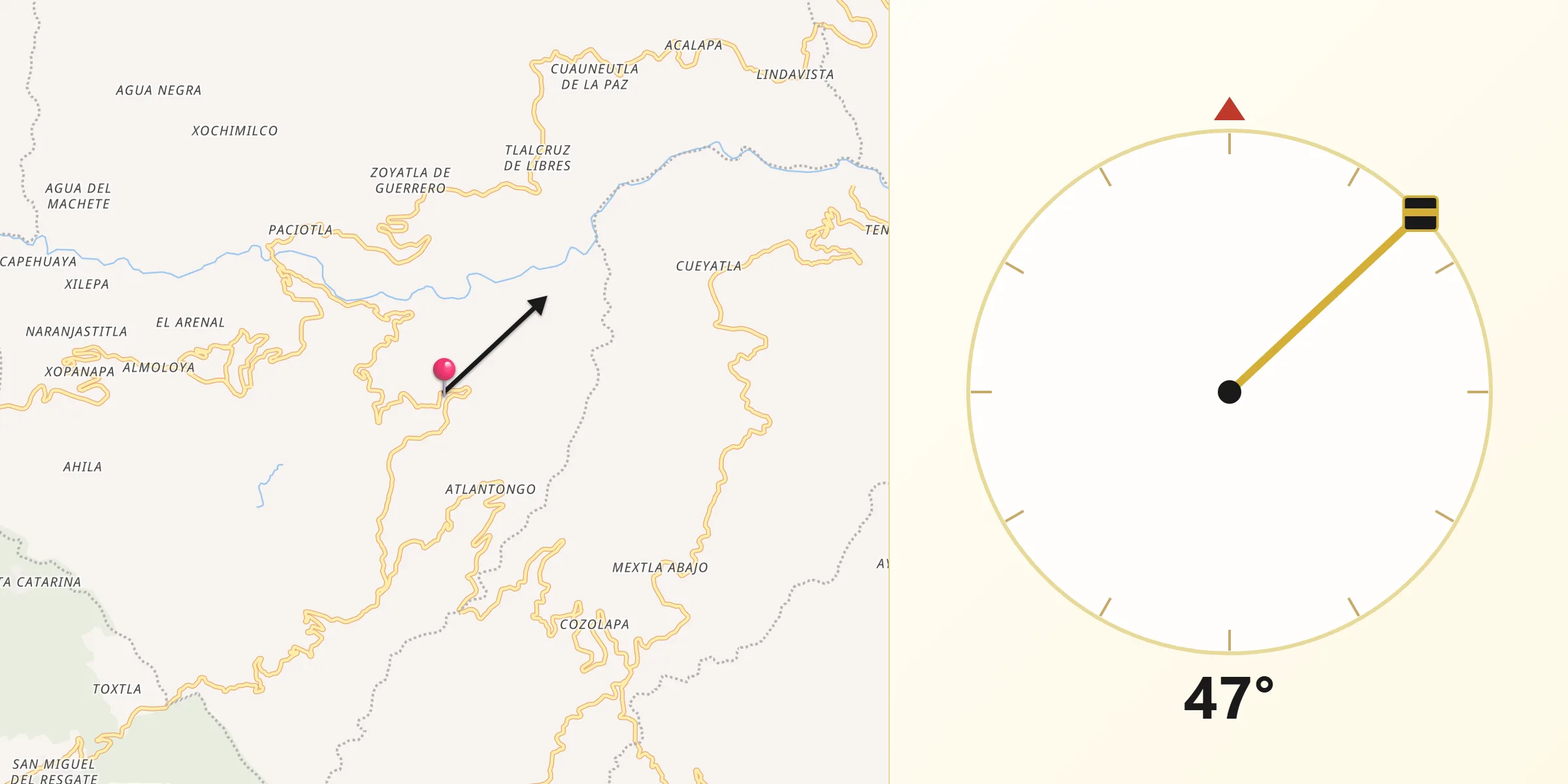 Dirección de la Qibla desde Atla