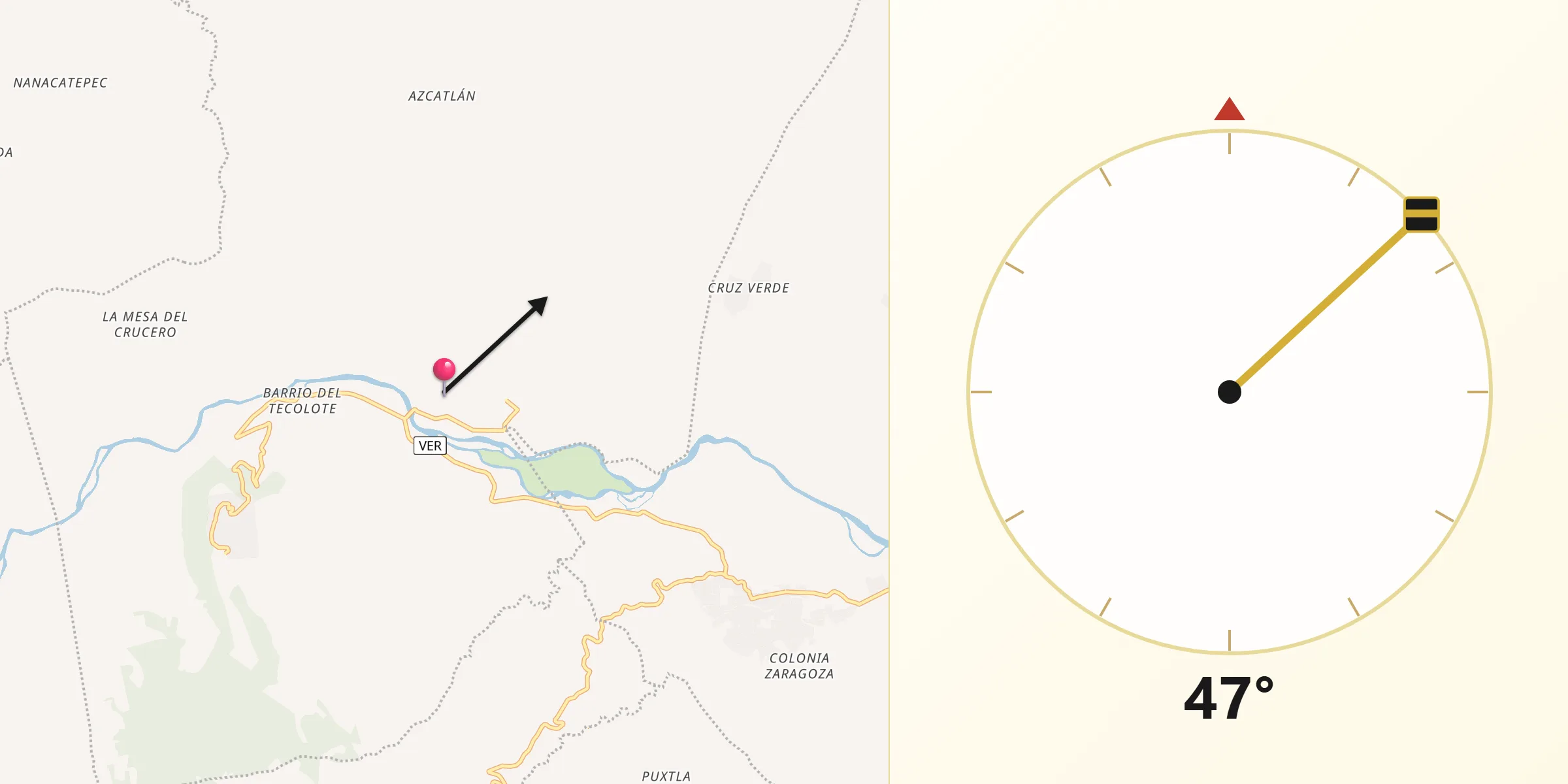 Dirección de la Qibla desde Coahuitlán