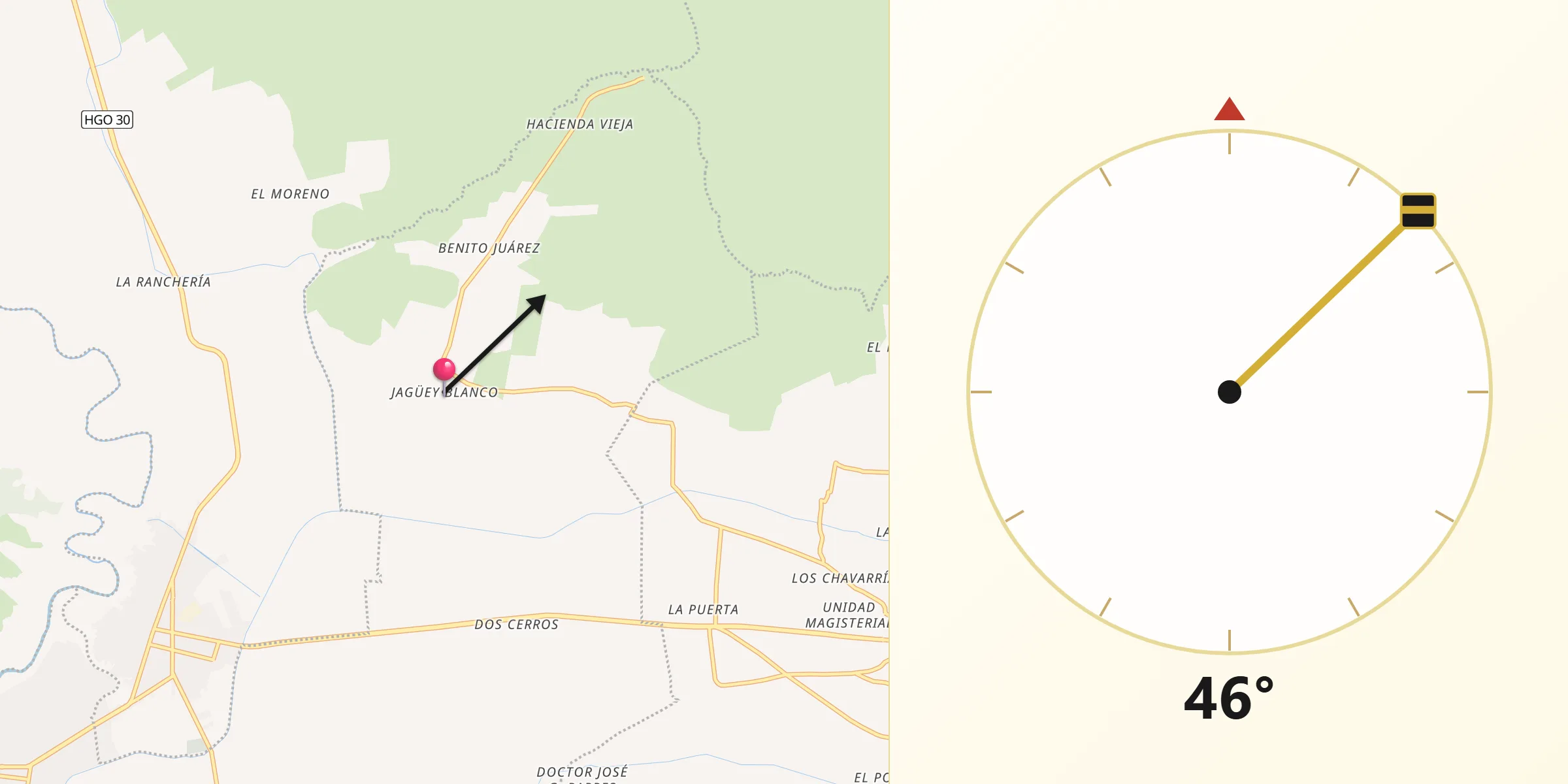 Dirección de la Qibla desde Jagüey Blanco