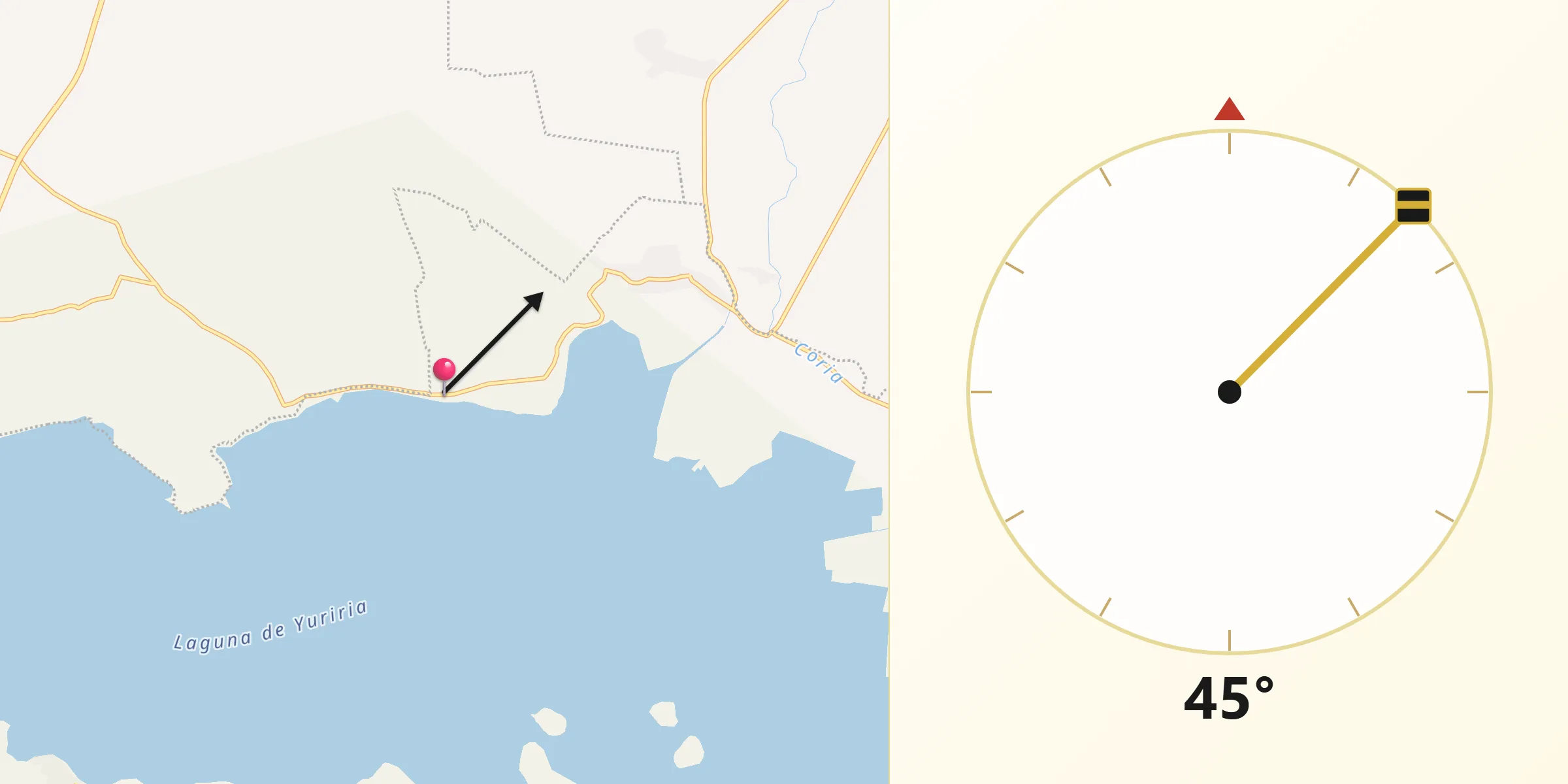 Dirección de la Qibla desde La Angostura