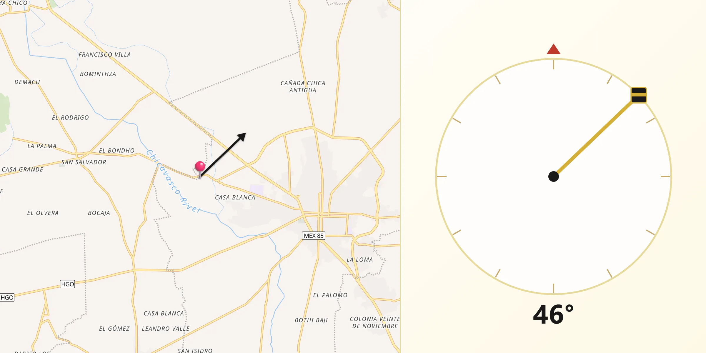 Dirección de la Qibla desde Daxtha