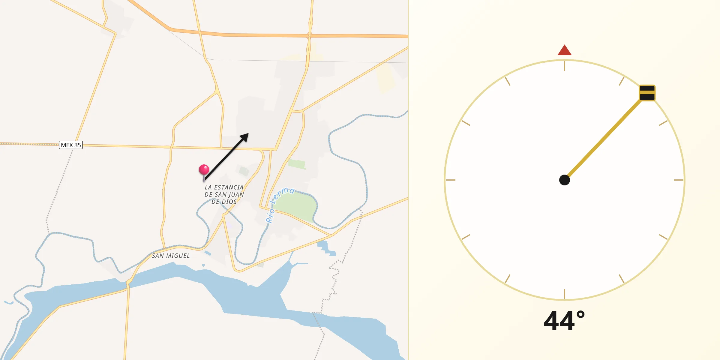 Dirección de la Qibla desde La Barca