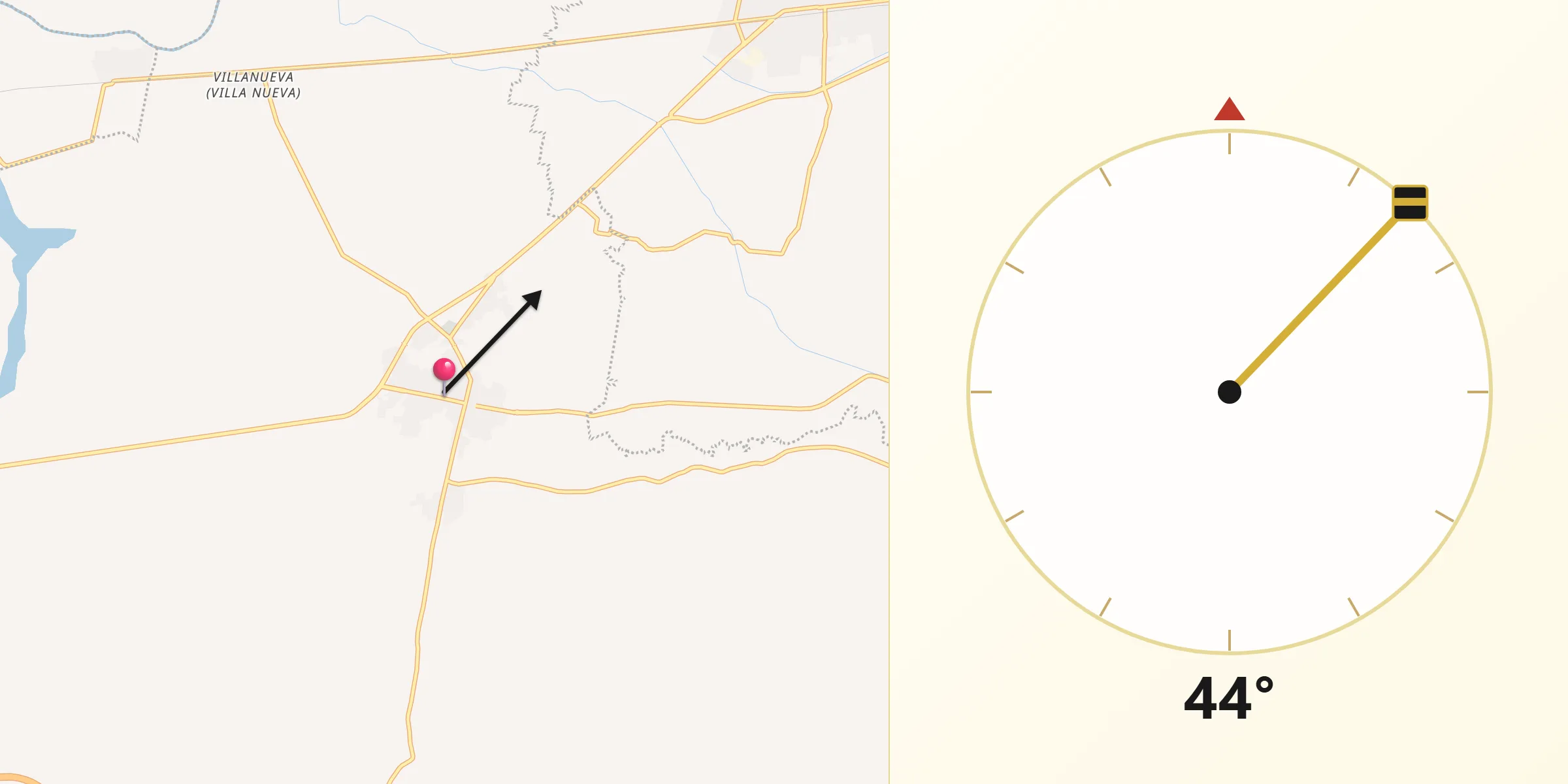 Dirección de la Qibla desde Tanhuato de Guerrero