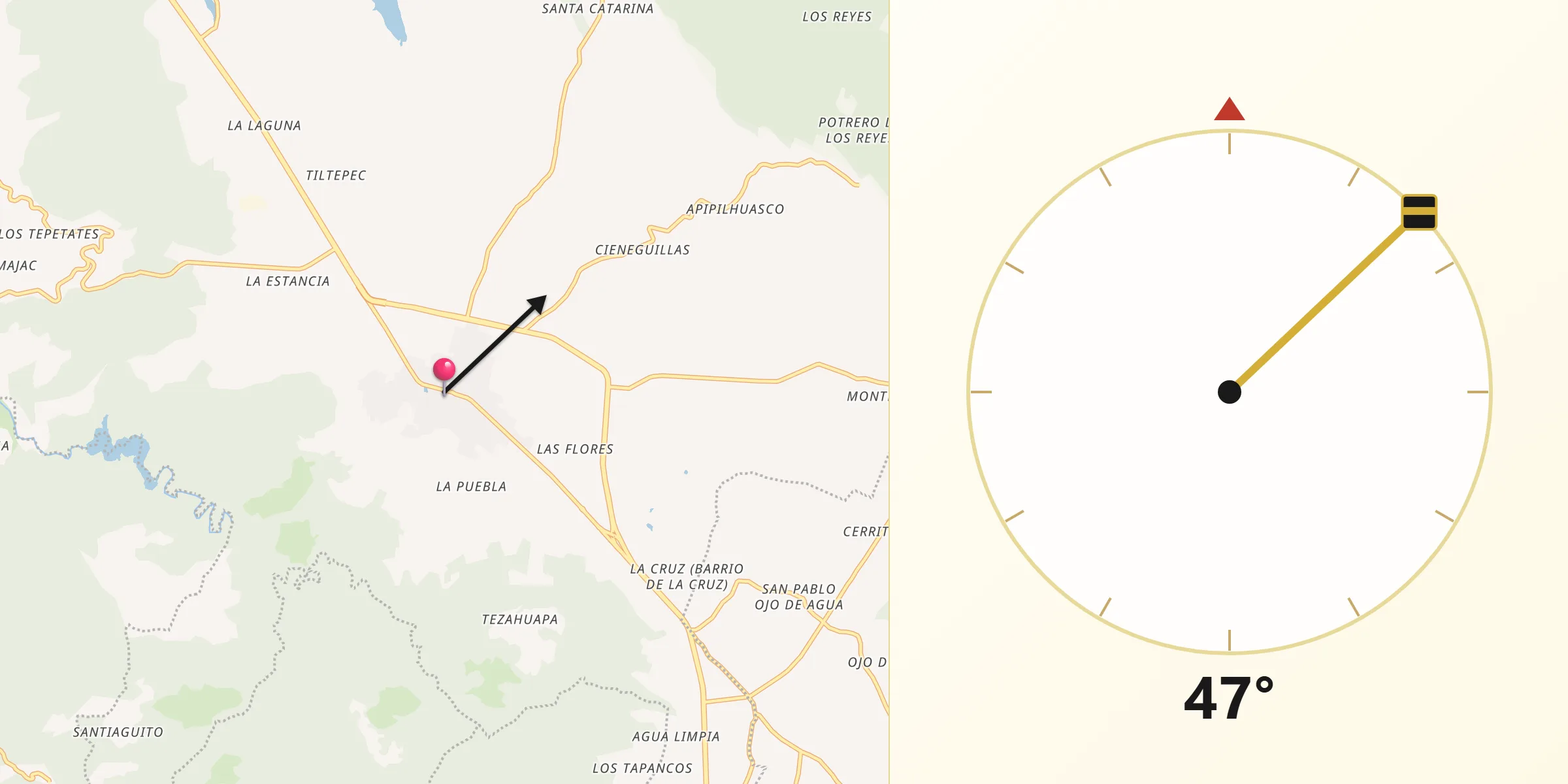 Dirección de la Qibla desde Atotonilco el Grande