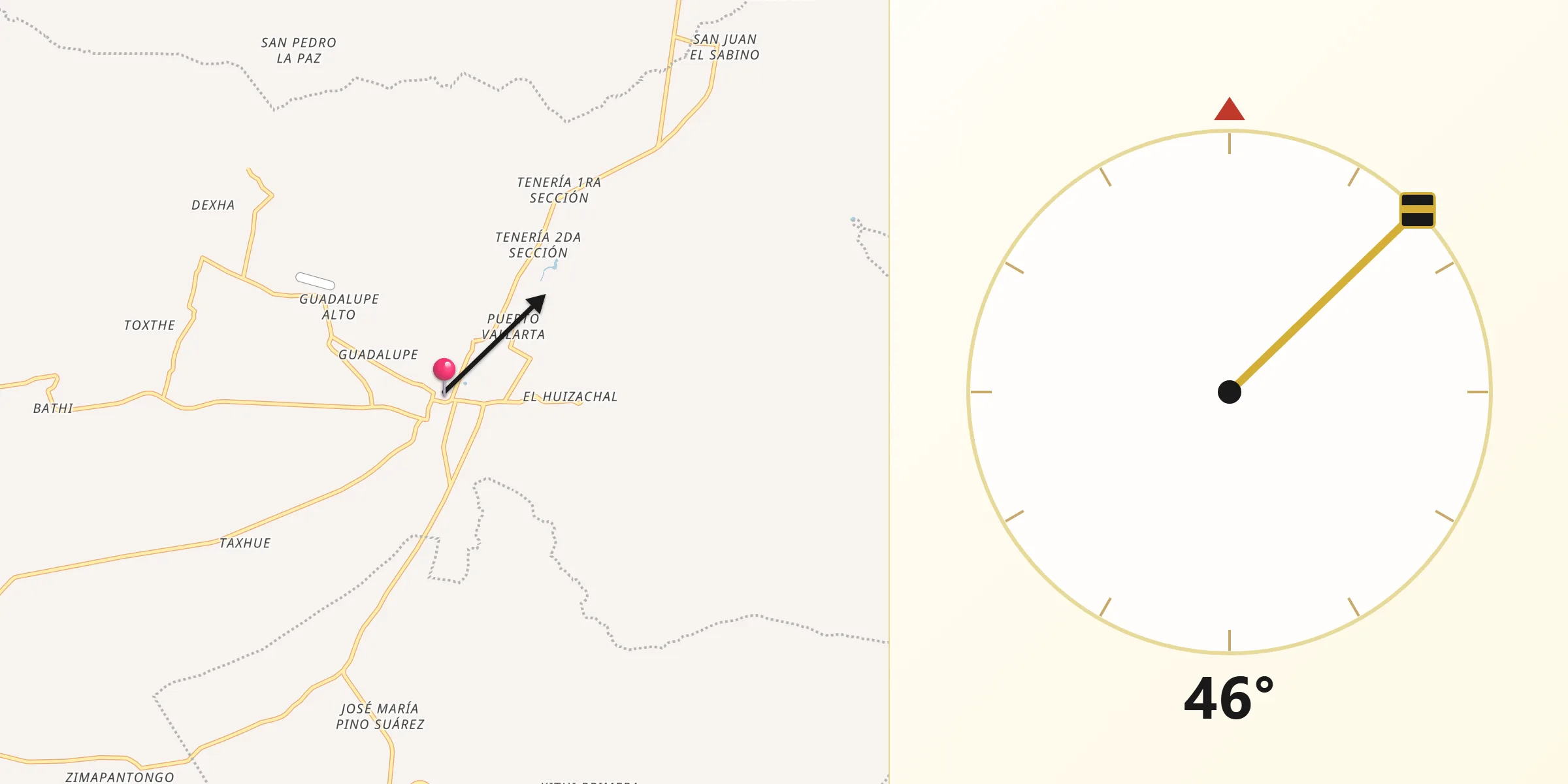 Dirección de la Qibla desde Chapantongo