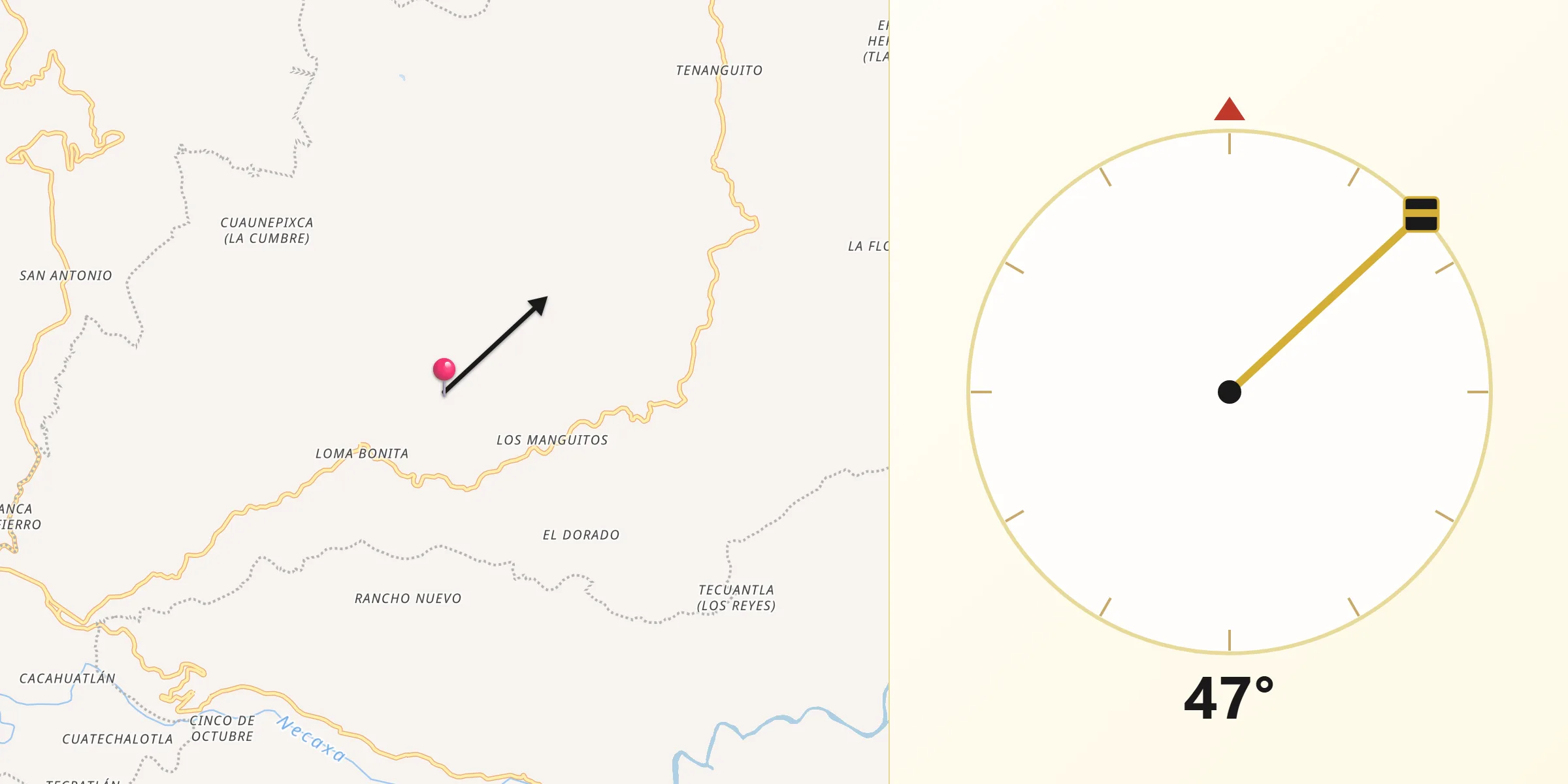 Dirección de la Qibla desde Zihuateutla