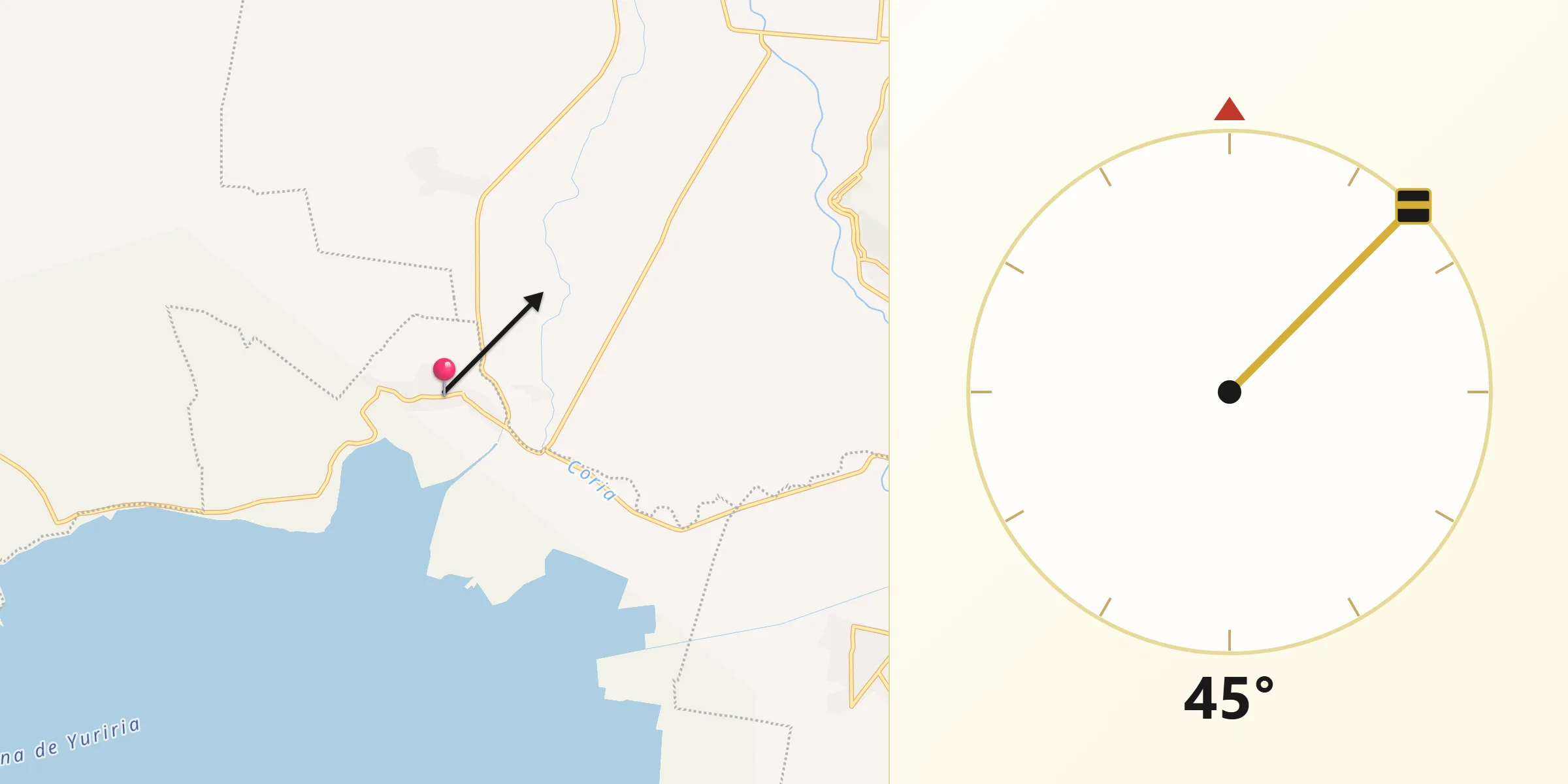 Dirección de la Qibla desde Loma de Zempoala
