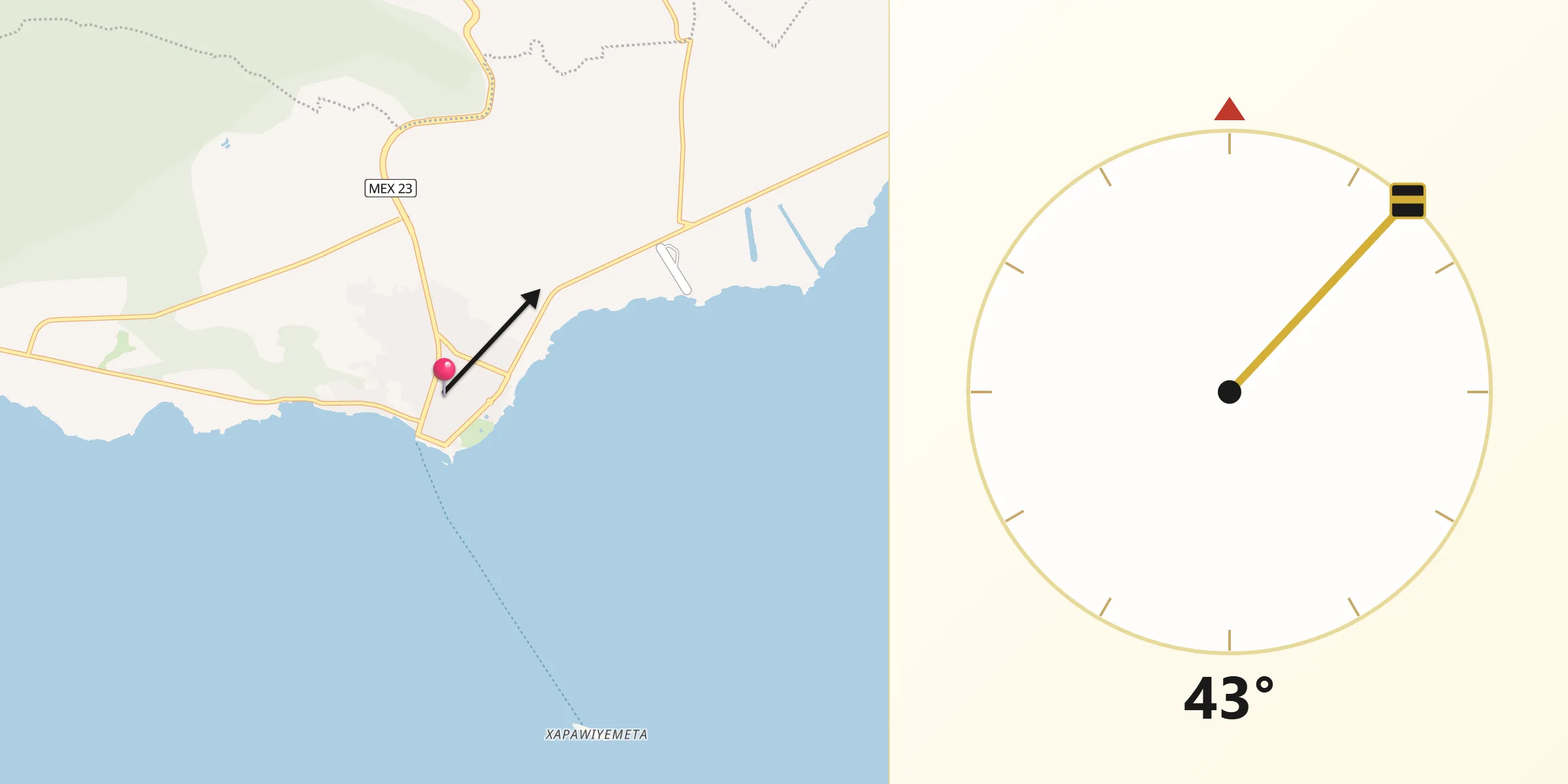 Dirección de la Qibla desde Chapala