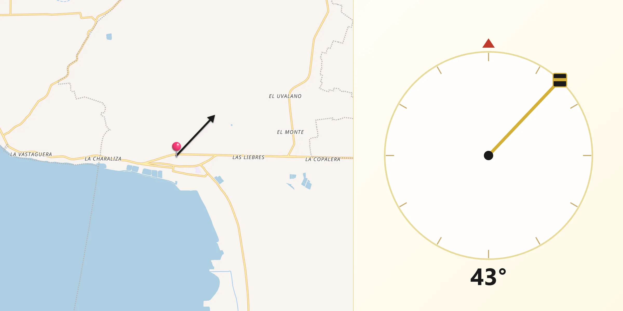 Dirección de la Qibla desde Jamay