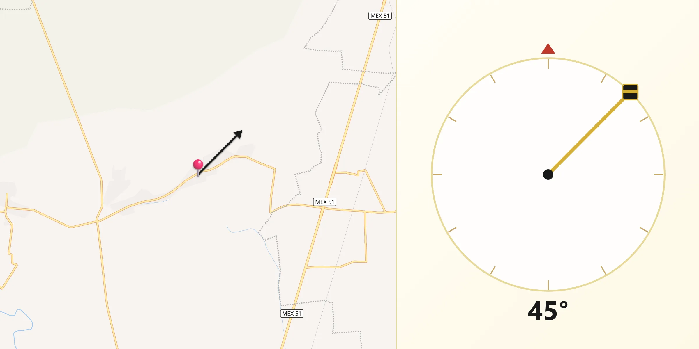 Dirección de la Qibla desde La Estancia de San José del Carmen