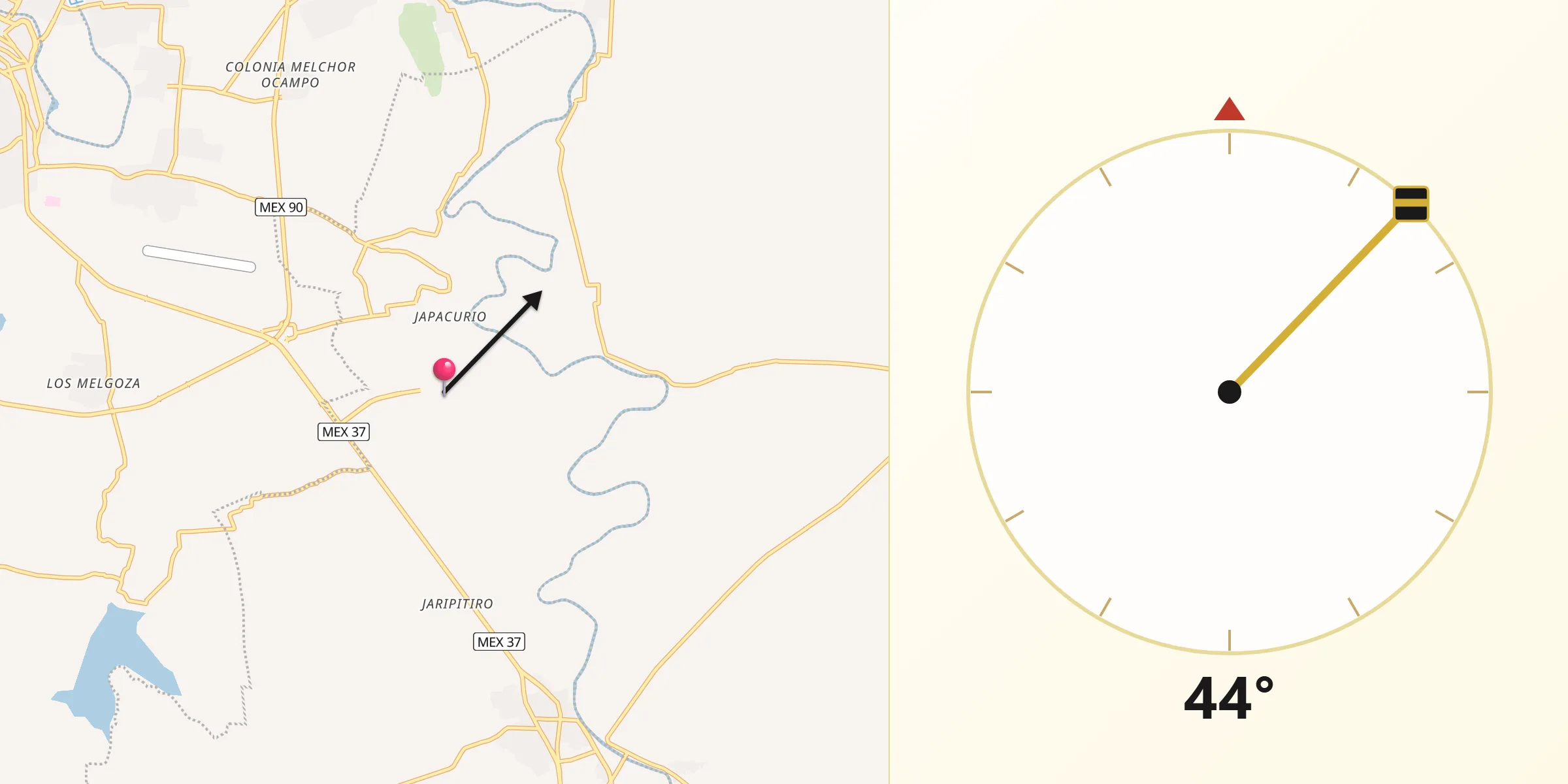 Dirección de la Qibla desde Cañada de Ramírez