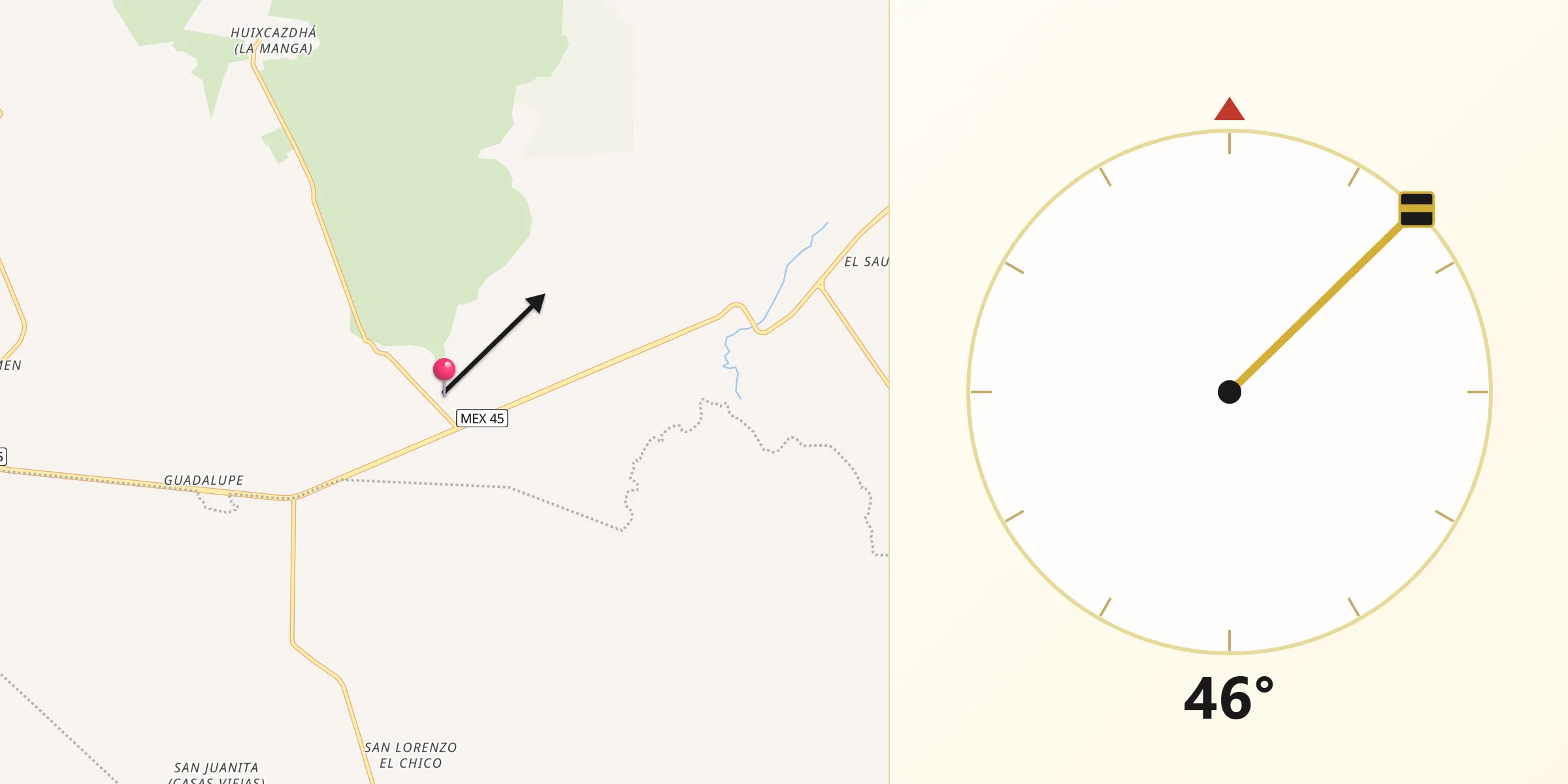 Dirección de la Qibla desde Llano Largo