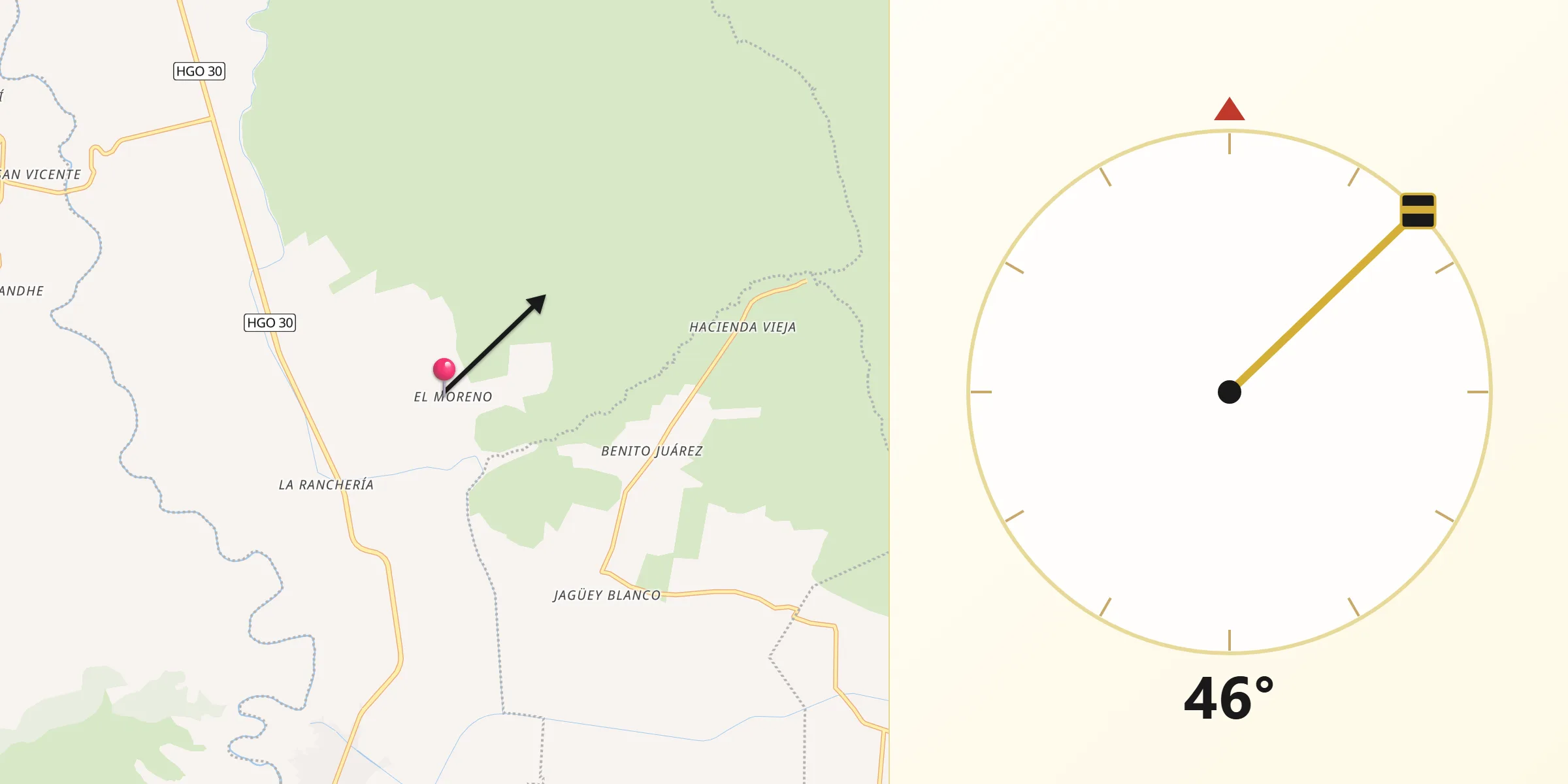 Dirección de la Qibla desde El Moreno (San Miguel Moreno)
