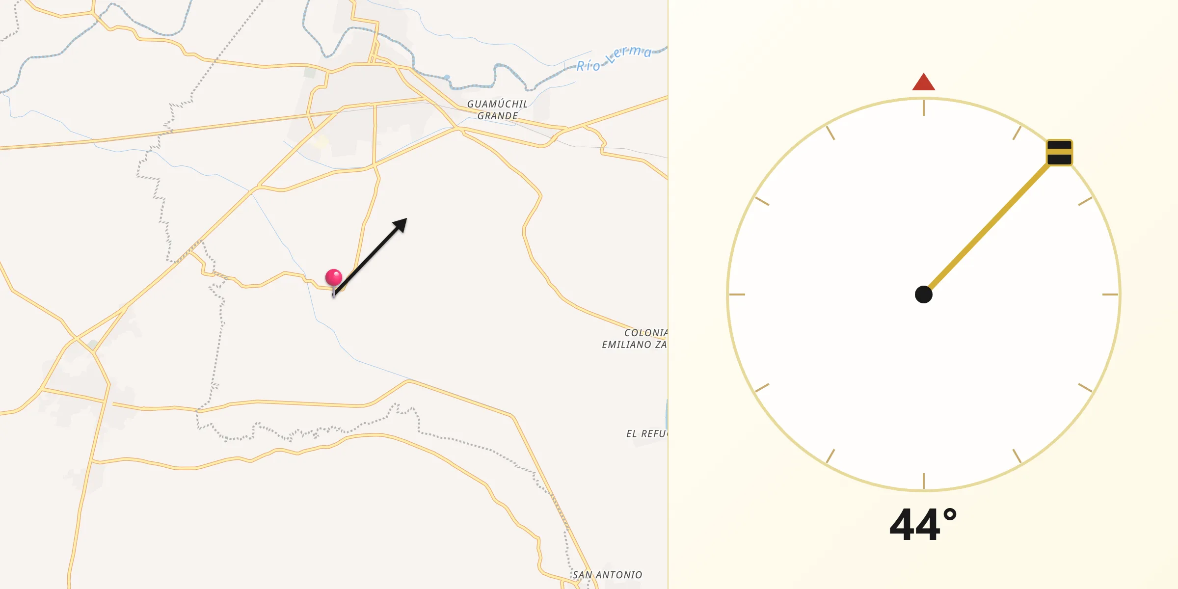 Dirección de la Qibla desde El Tequesquite