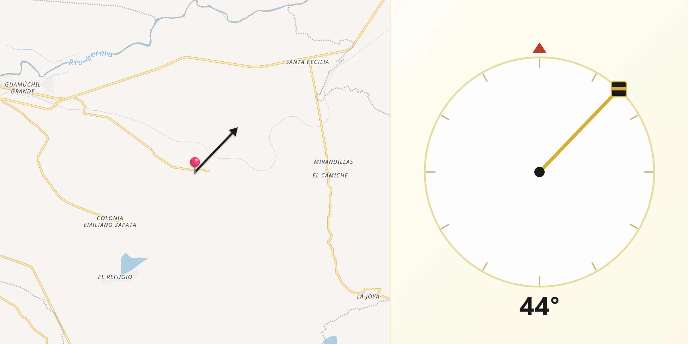 Dirección de la Qibla desde Monteleón