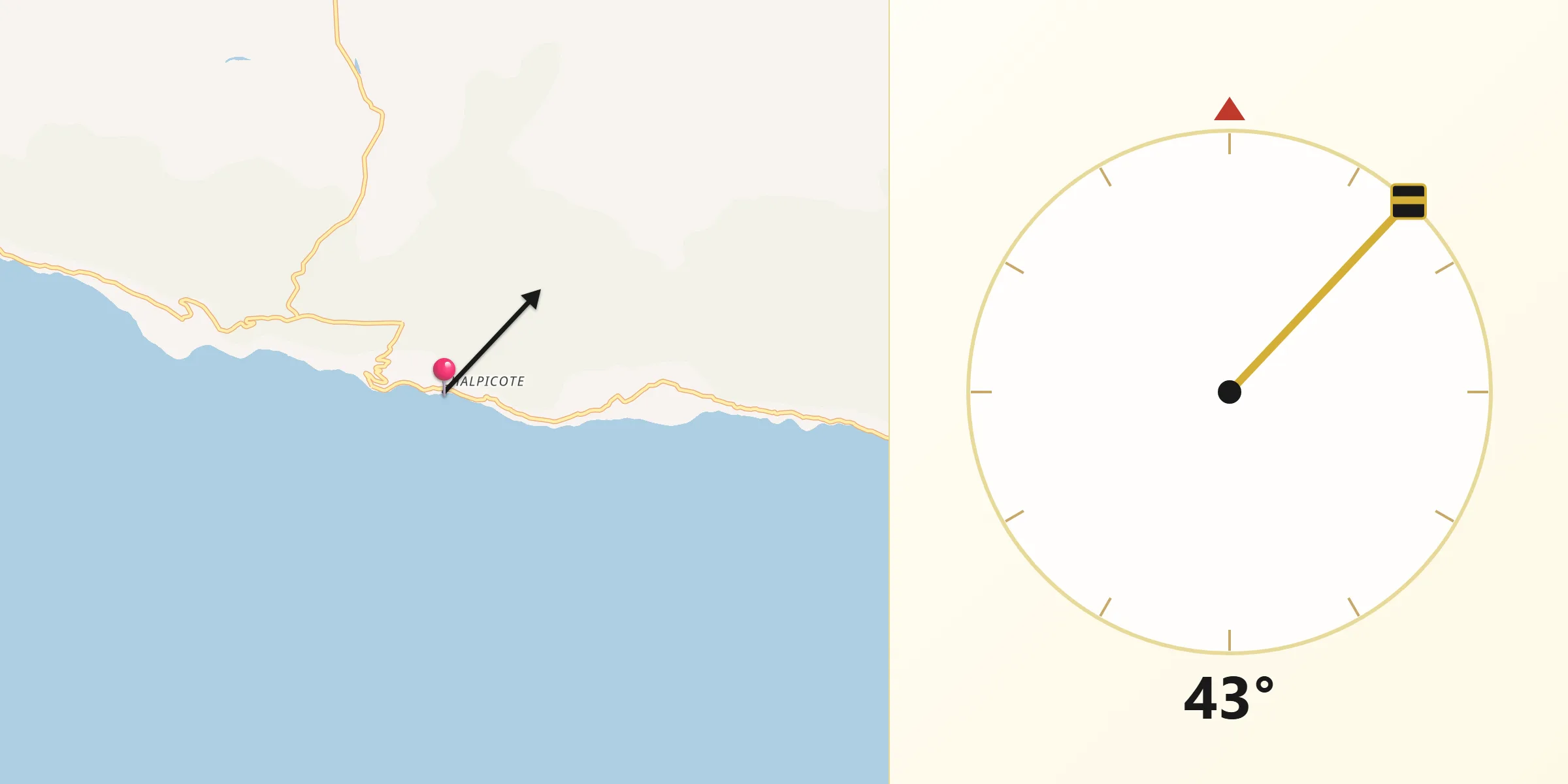 Dirección de la Qibla desde Chalpicote