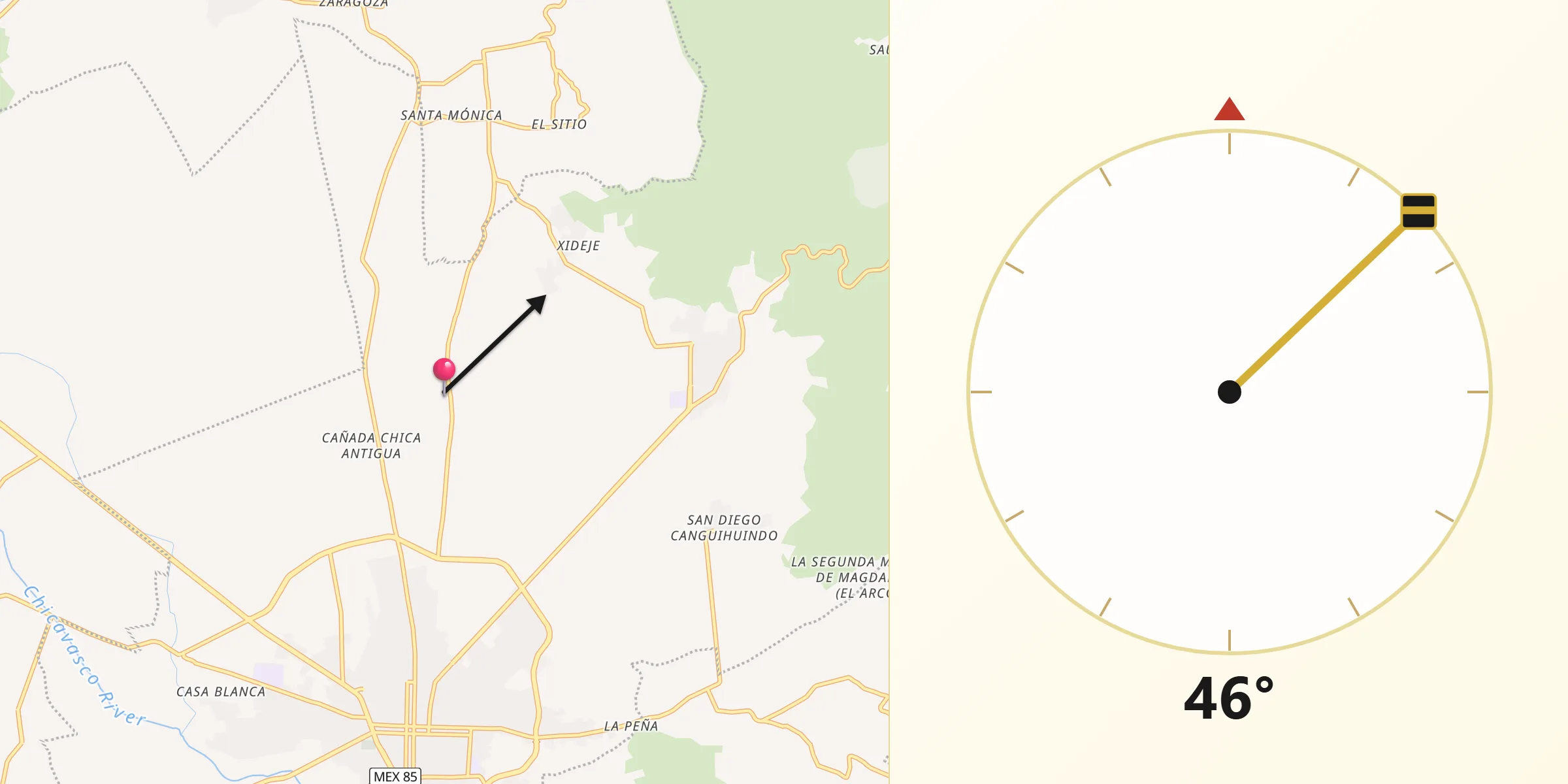 Dirección de la Qibla desde Dajiedi