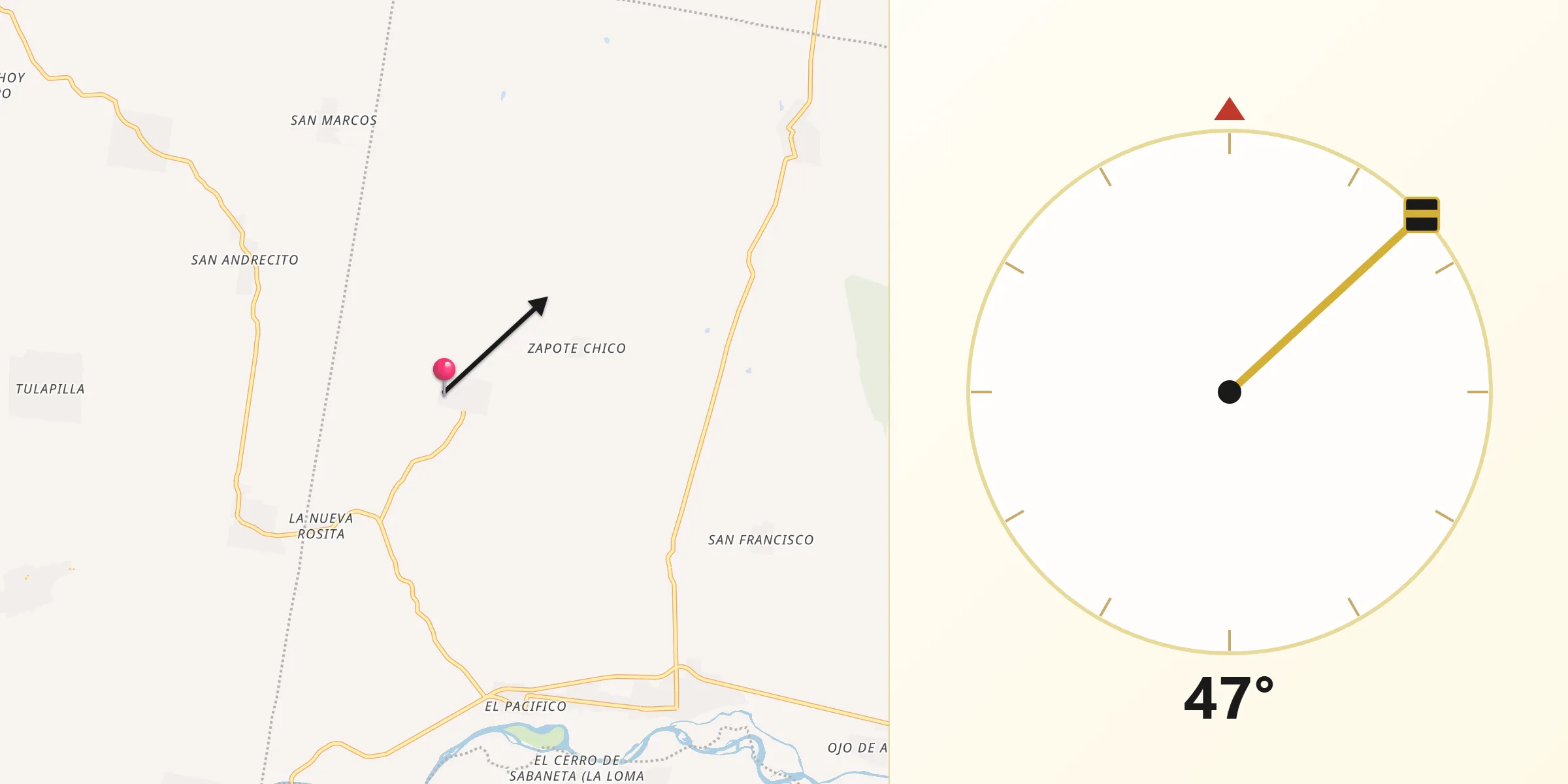 Dirección de la Qibla desde San Leoncio Jamaya