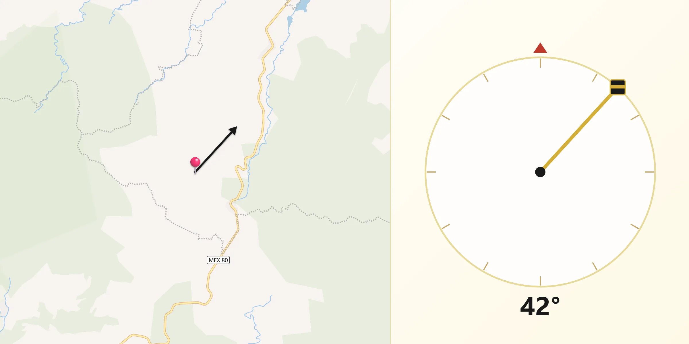 Dirección de la Qibla desde El Saucillo