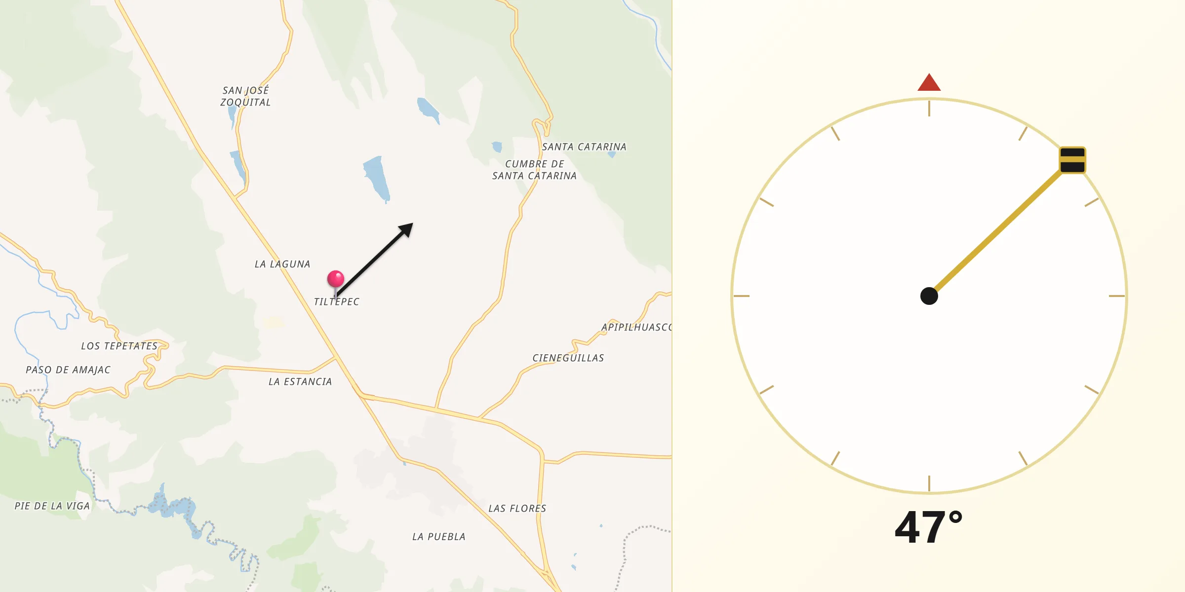 Dirección de la Qibla desde Tiltepec