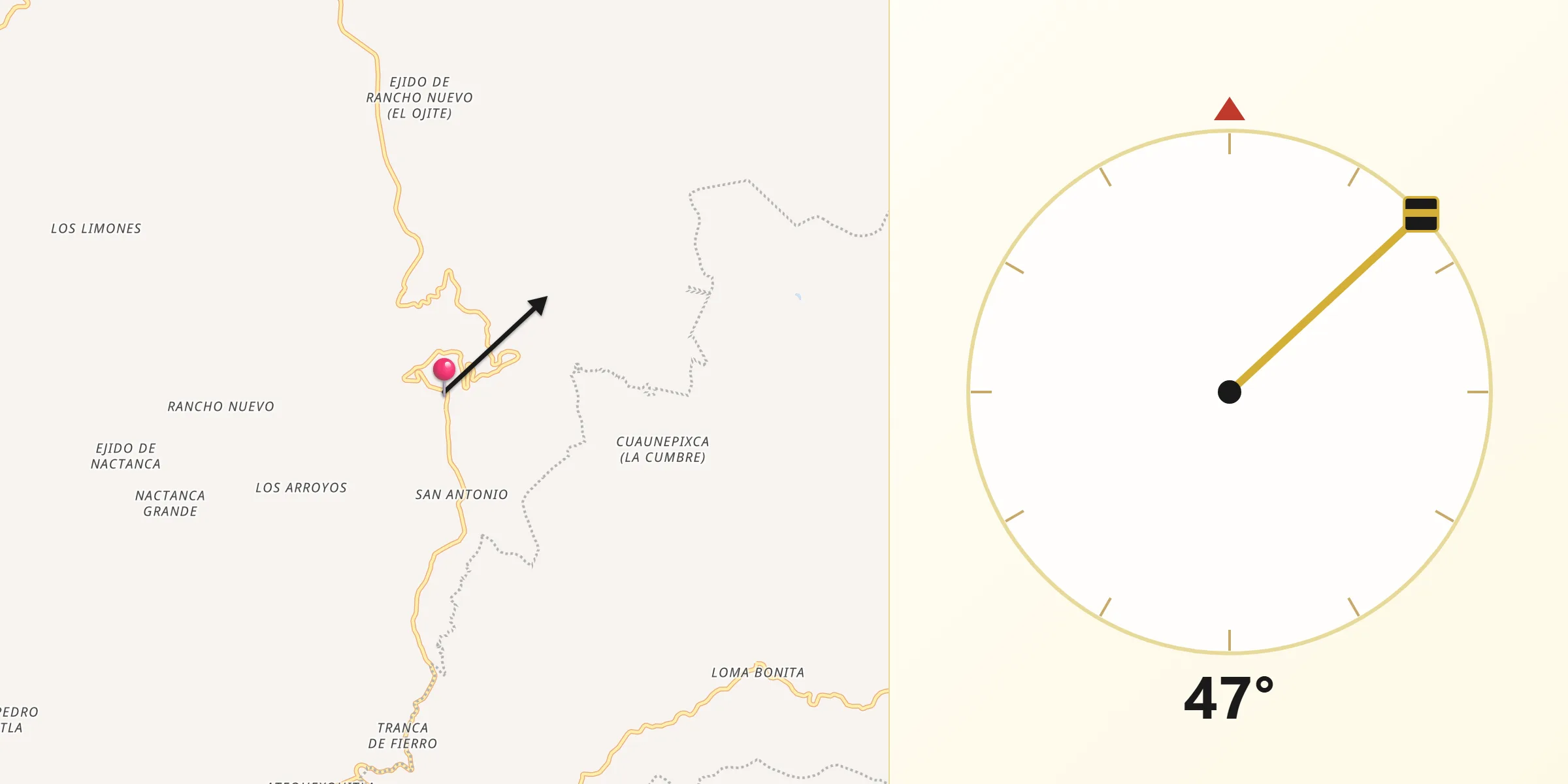 Dirección de la Qibla desde Tlaxcalantongo