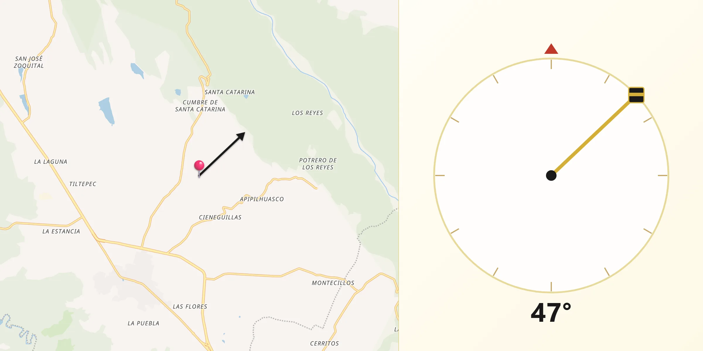 Dirección de la Qibla desde Los Sabinos