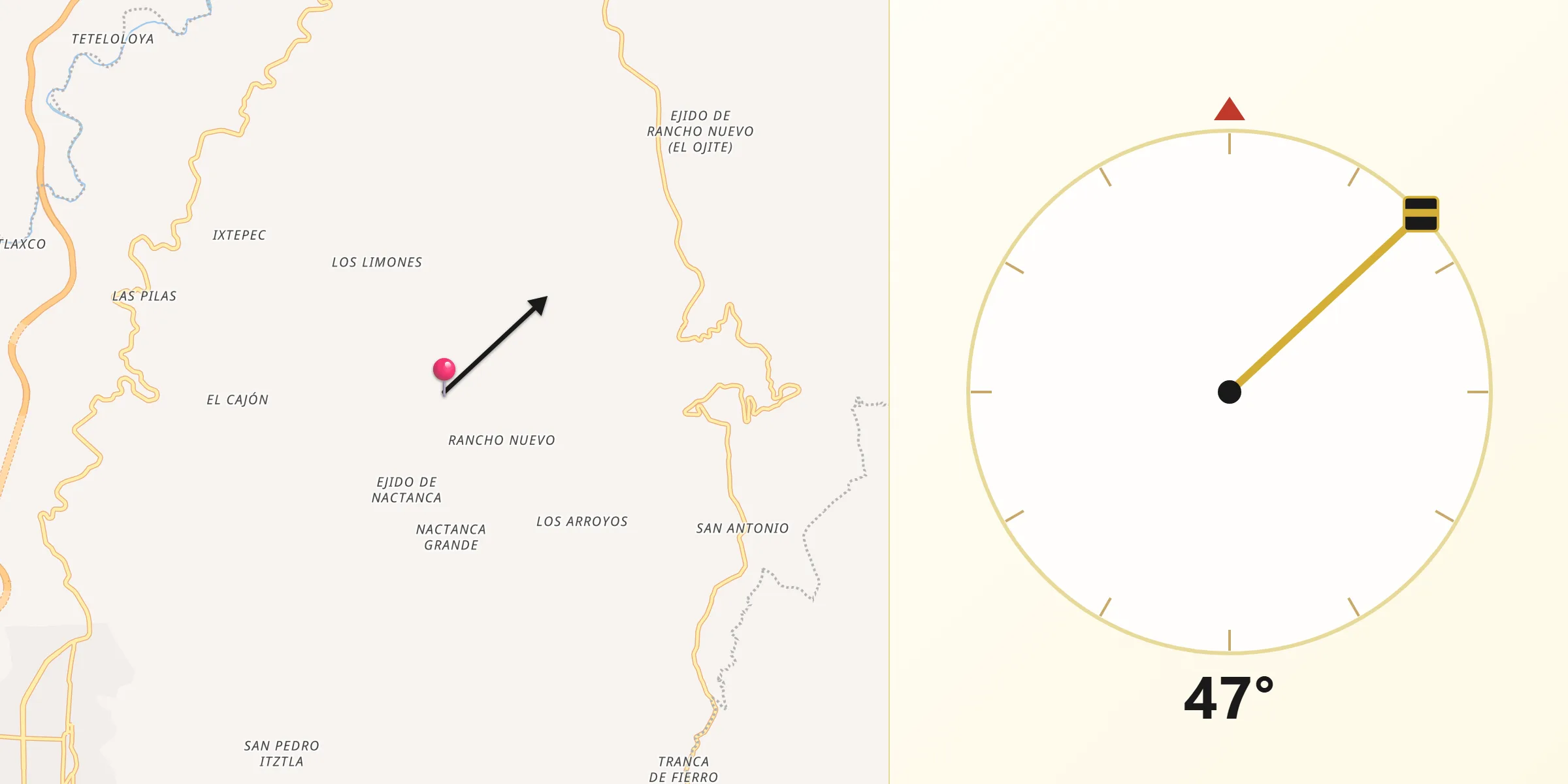 Dirección de la Qibla desde Xicotepec