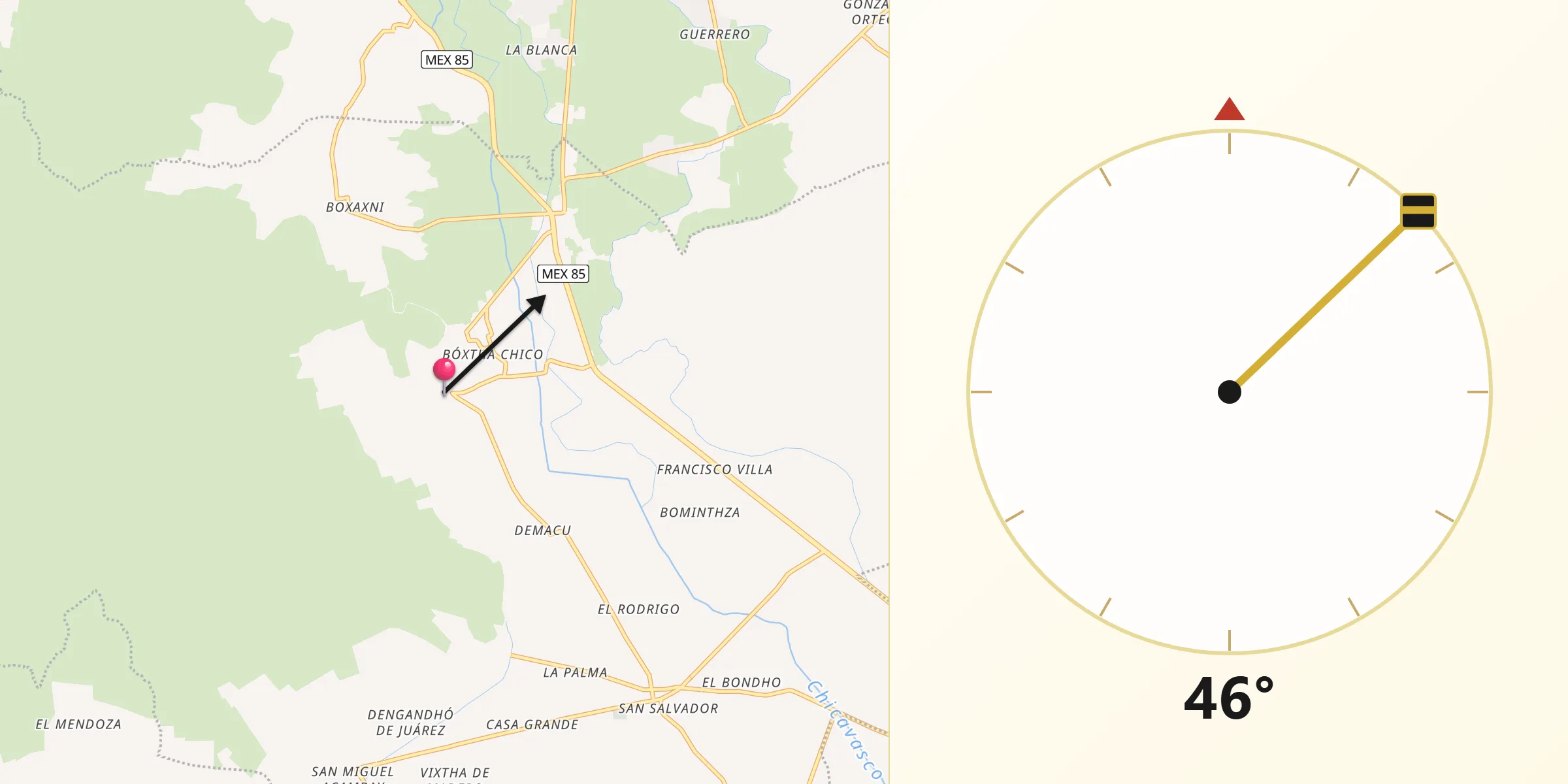 Dirección de la Qibla desde Teofani