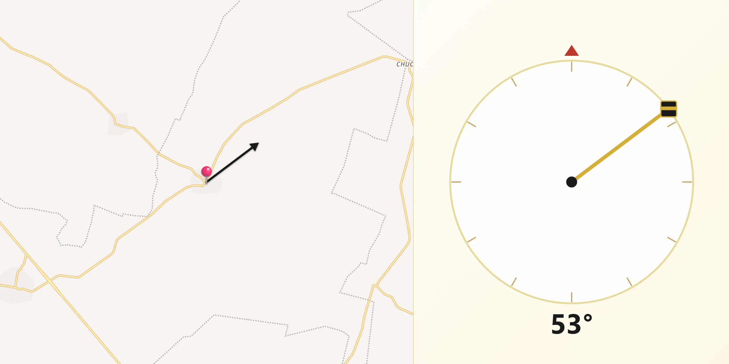 Dirección de la Qibla desde Kinil